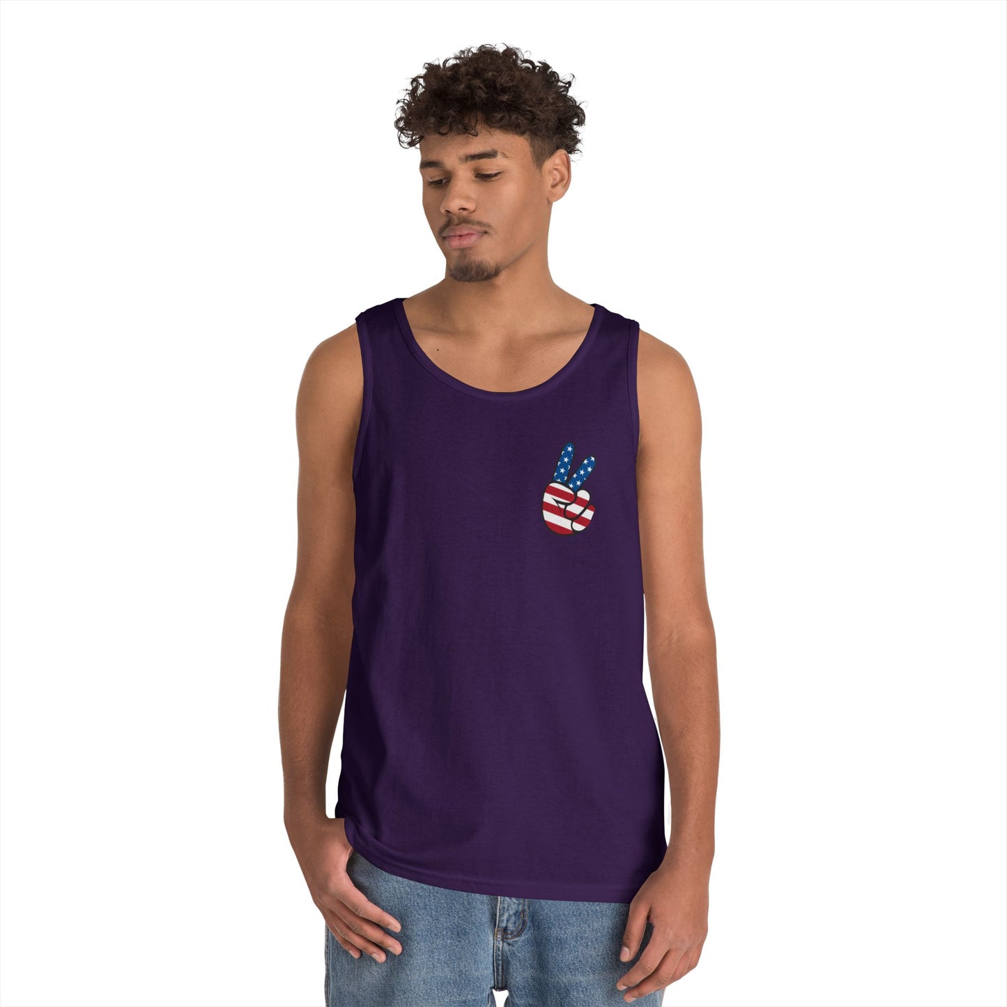 Unisex Heavy Cotton Tank Top - ‘V’ for America Graphic Tee, Perfect for July 4th Celebrations