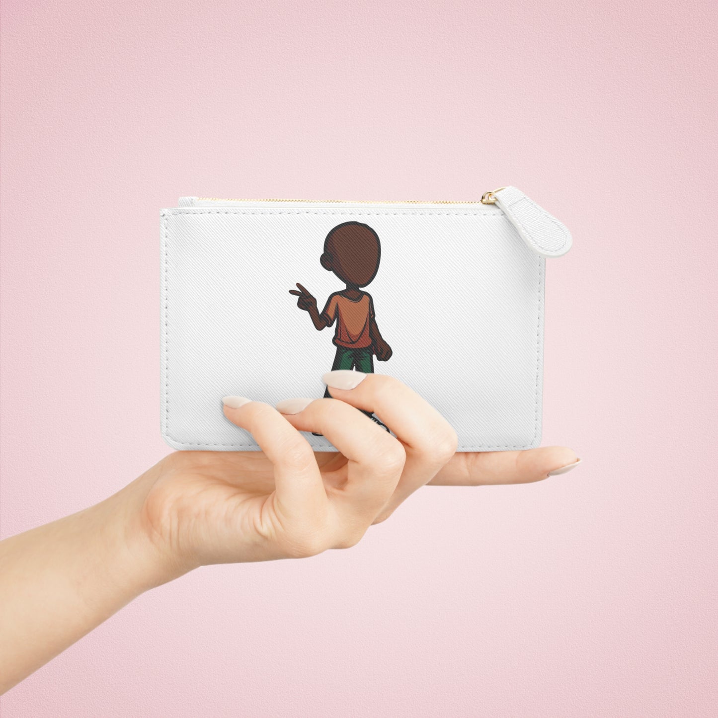 Mini Clutch Bag — Minimalist Peace Sign Character Wristlet | Cute Teen Cartoon Accessory