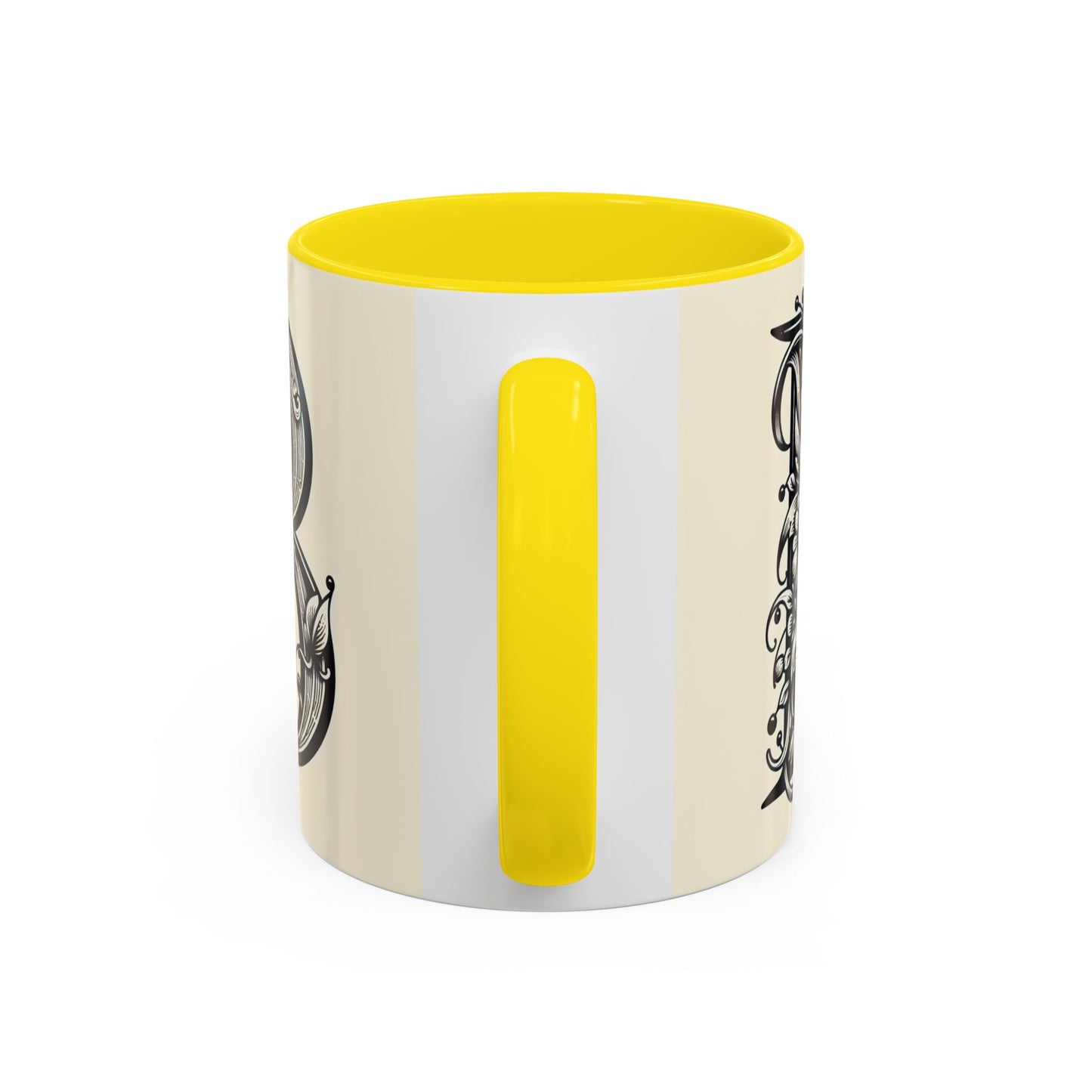 Elegant Floral Initial Coffee Mug - Customizable Black & Cream Design (11oz, 15oz)