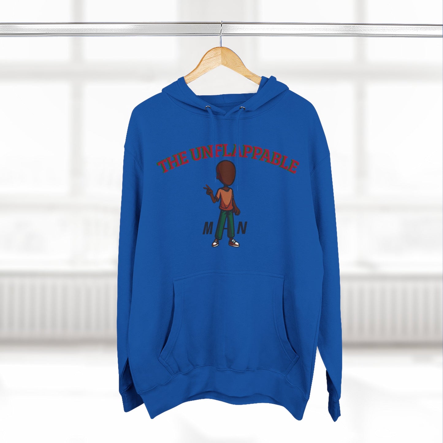 Unflappable Man Hoodie — Graphic Fleece Pullover with Cartoon Character