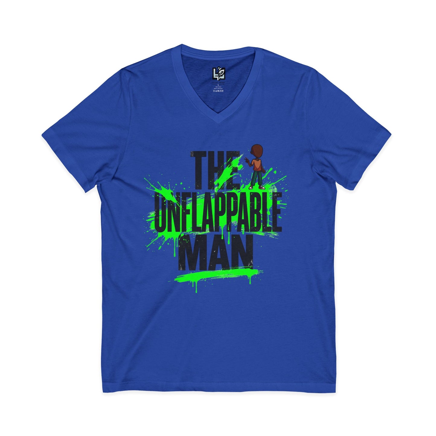 The Unflappable Man V-Neck Tee — Funny Resilient Guy Graphic Shirt