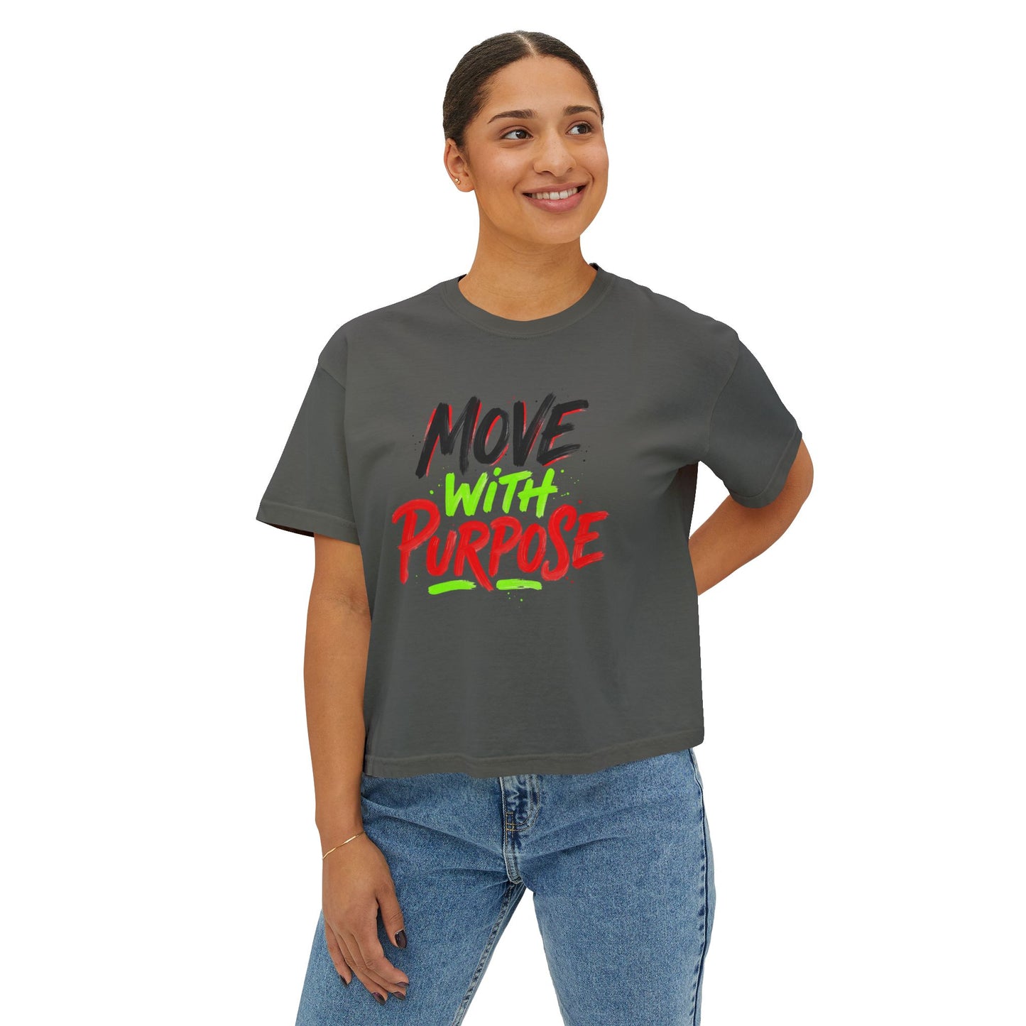 Move With Purpose Boxy Tee — Motivational Women's Cropped T‑Shirt