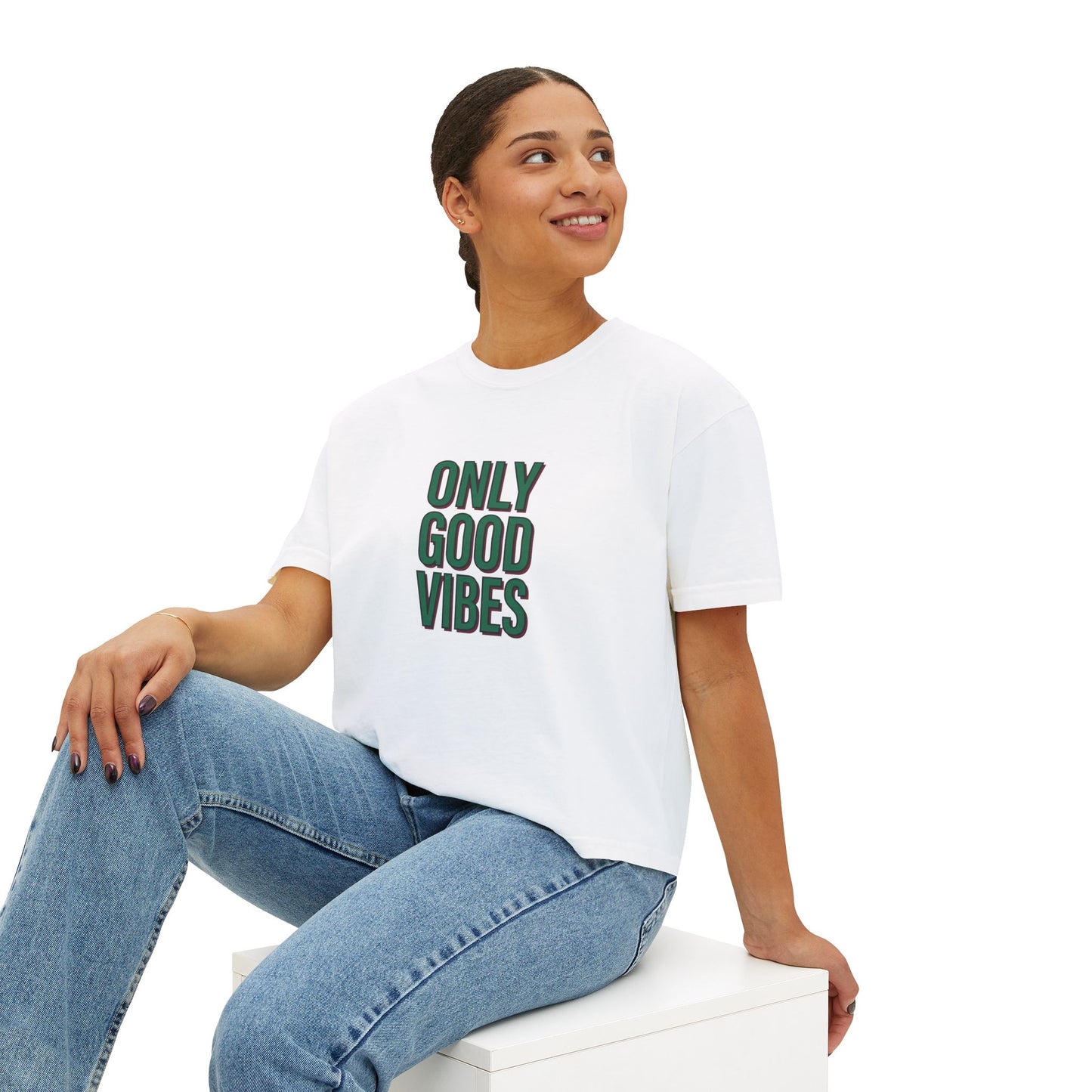 Only Good Vibes Boxy Tee — Women's Positive Graphic Crop T-Shirt