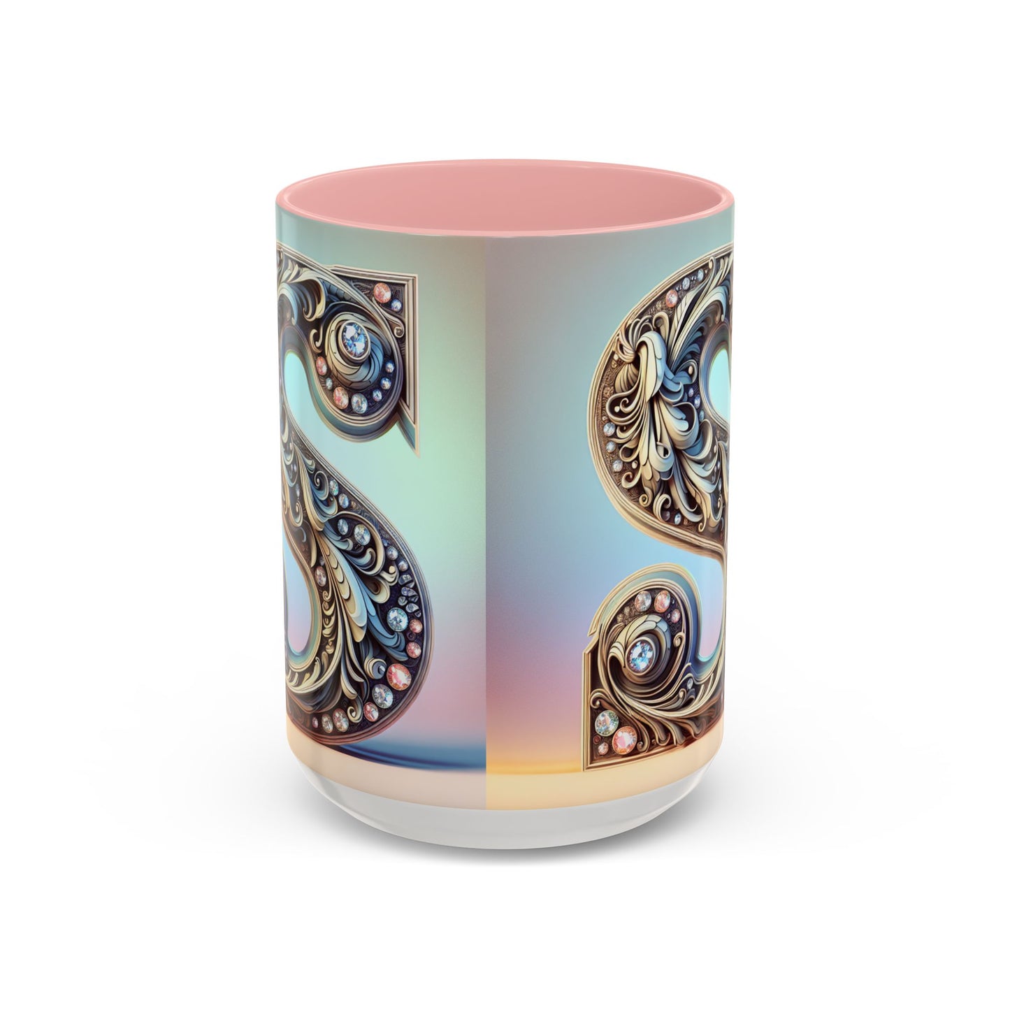 Elegant Initial Accent Coffee Mug - Personalized Embellished Design 11oz & 15oz