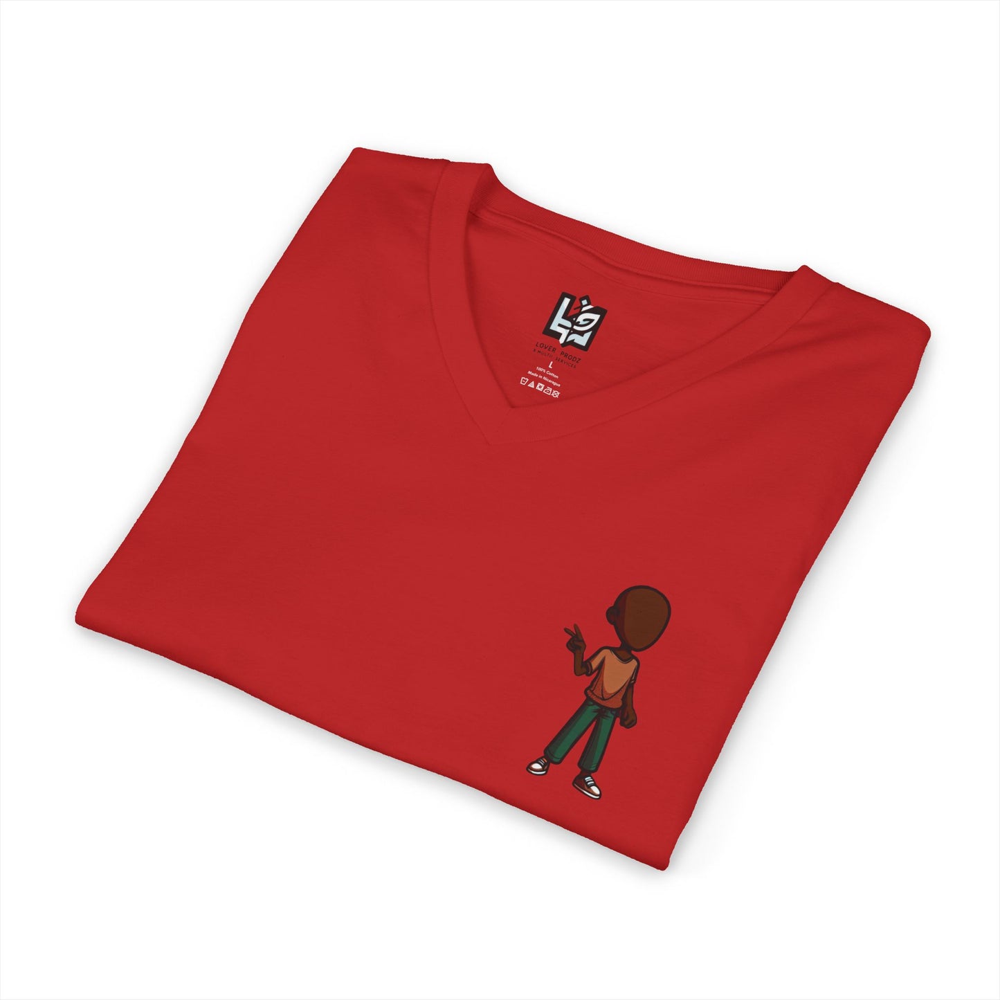 Minimalist Kid with Phone V-Neck Tee