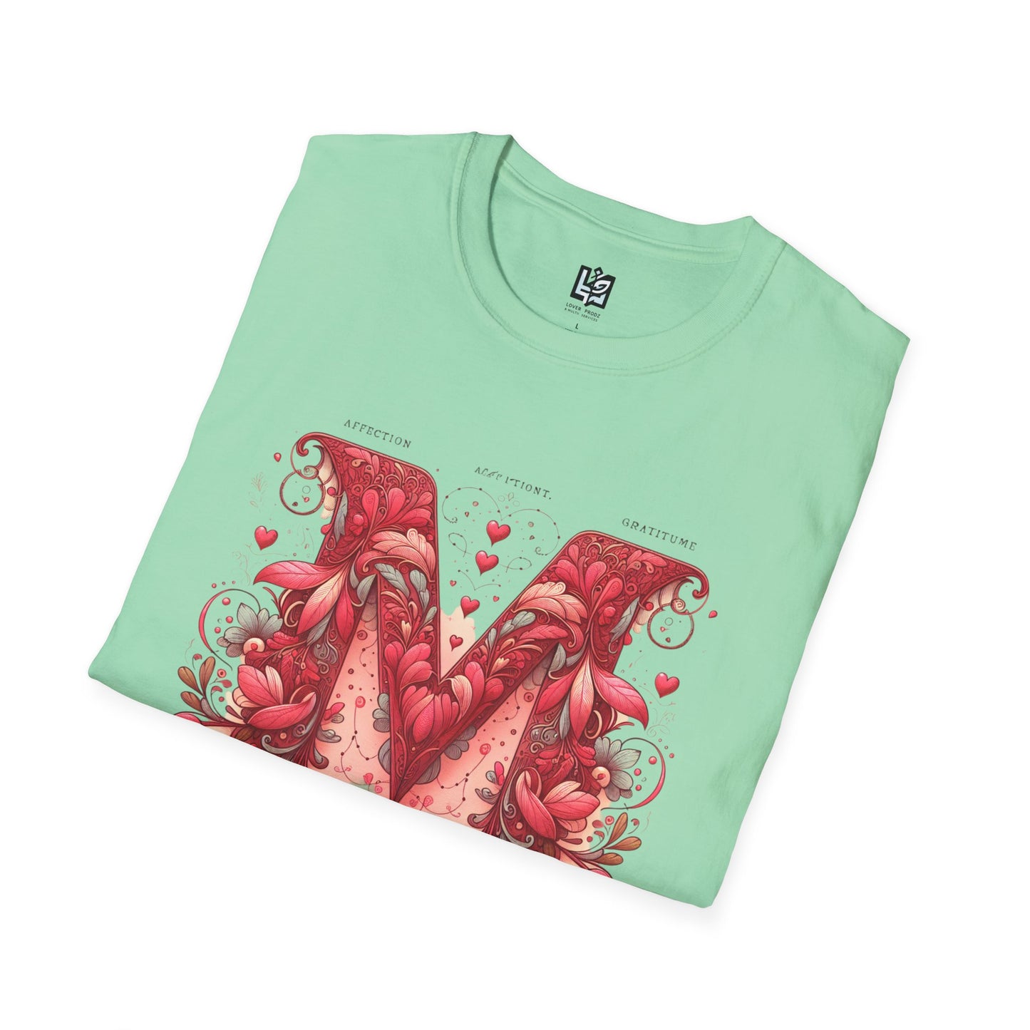 Floral Letter 'M' Unisex Softstyle T-Shirt - Perfect for Celebrations and Self-Expression