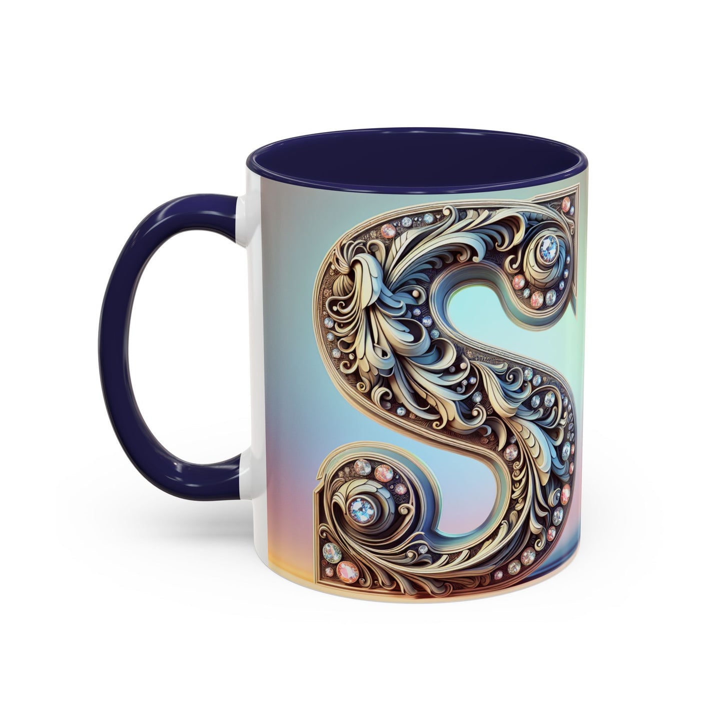 Elegant Initial Accent Coffee Mug - Personalized Embellished Design 11oz & 15oz