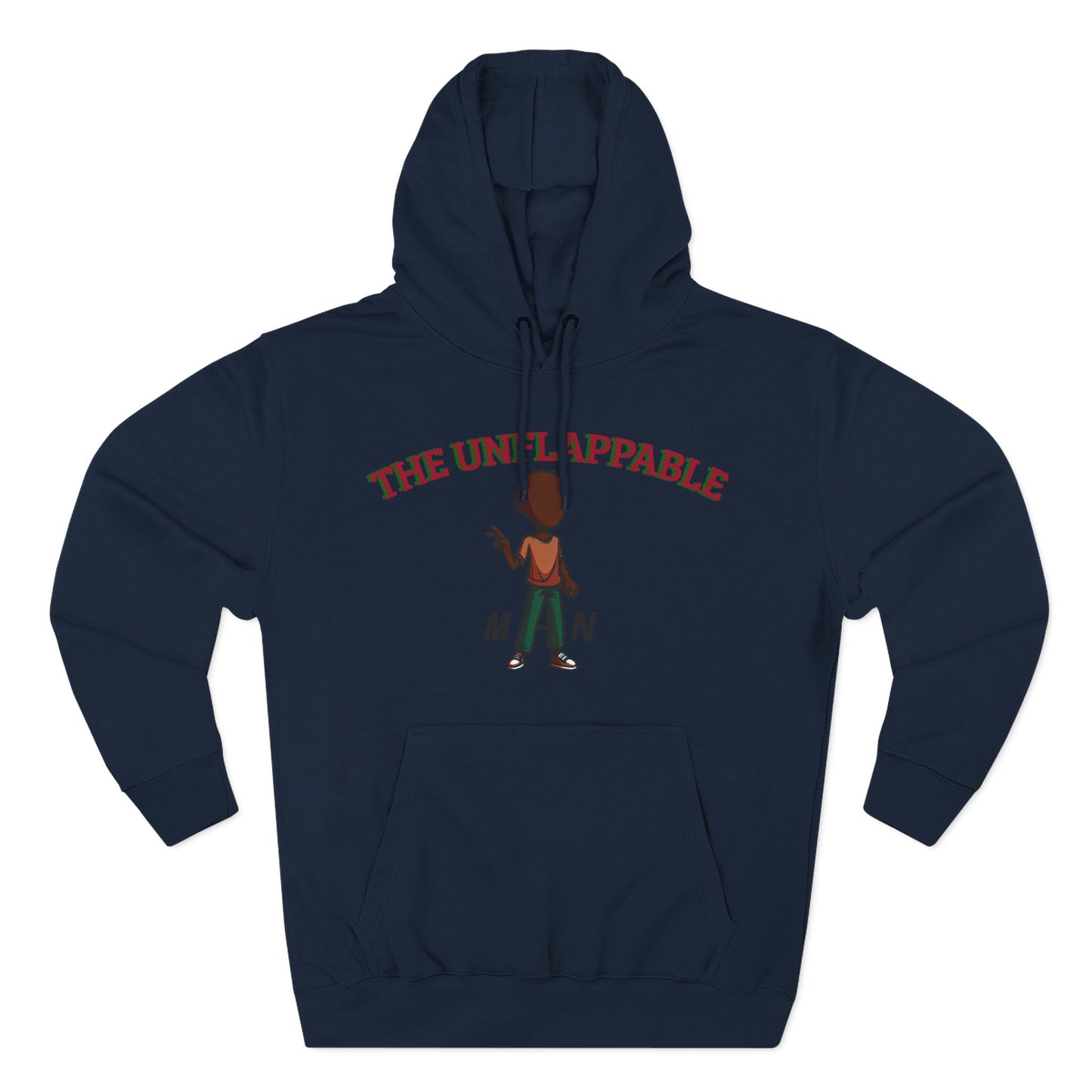 Unflappable Man Hoodie — Graphic Fleece Pullover with Cartoon Character