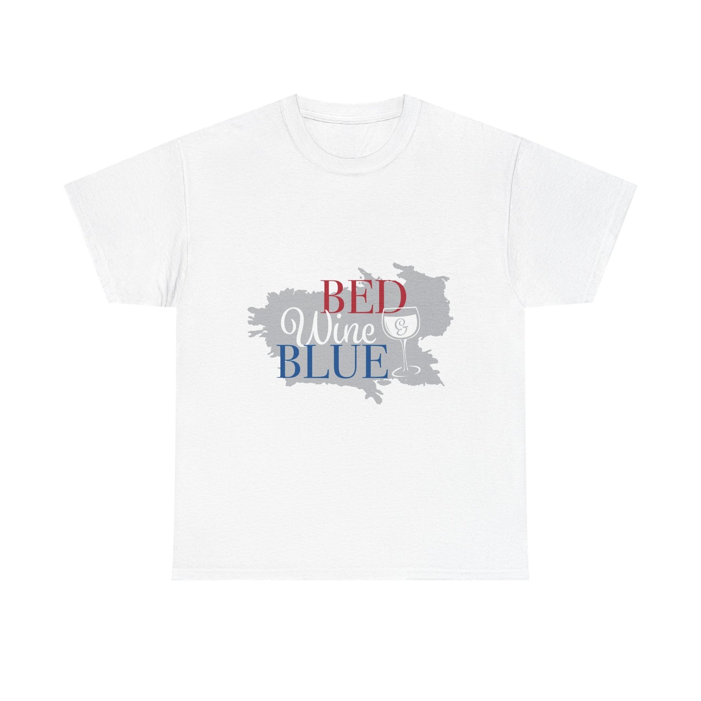 Unisex Heavy Cotton Tee - "Bed, Wine & Blue" - Perfect for Relaxing and Celebrating Freedom