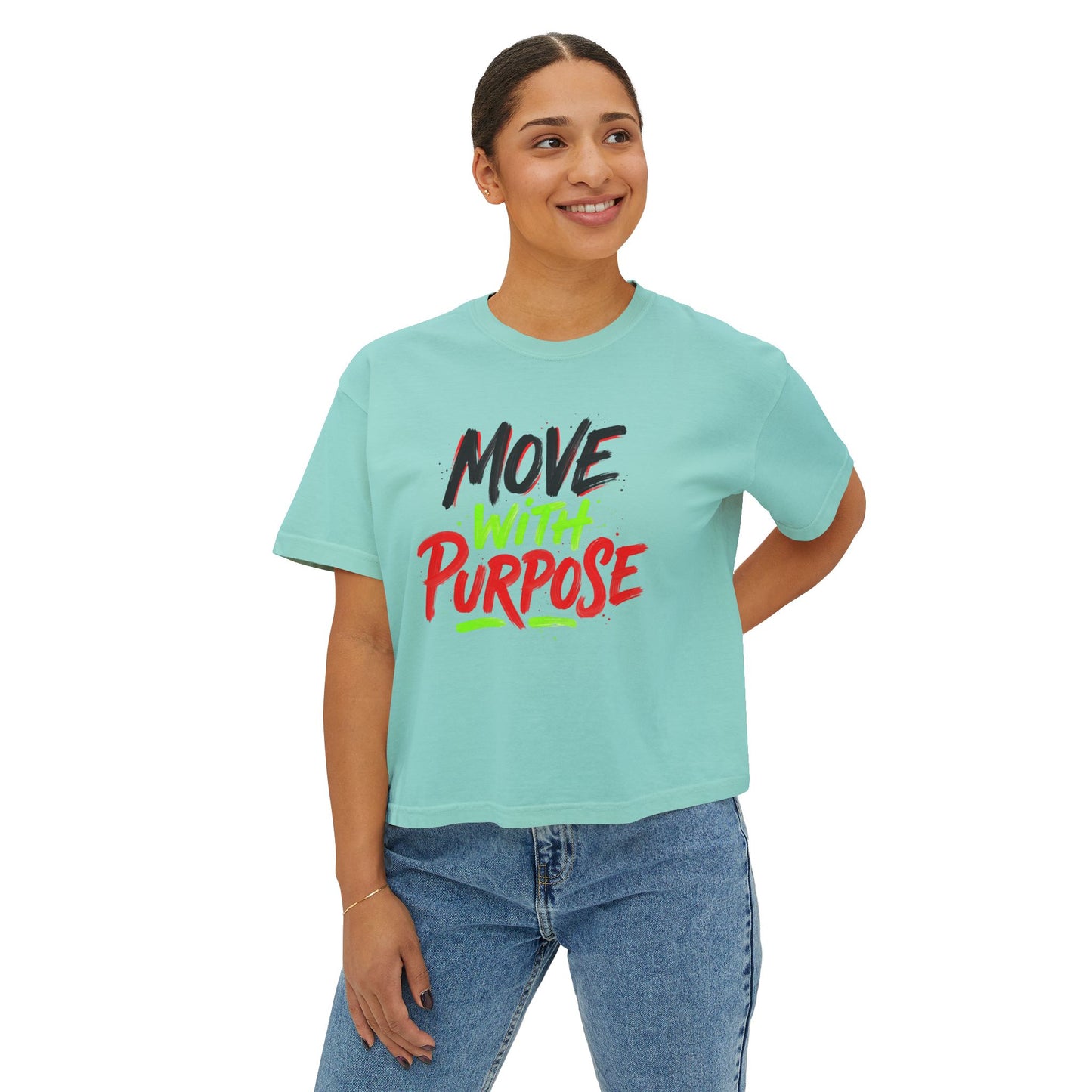 Move With Purpose Boxy Tee — Motivational Women's Cropped T‑Shirt