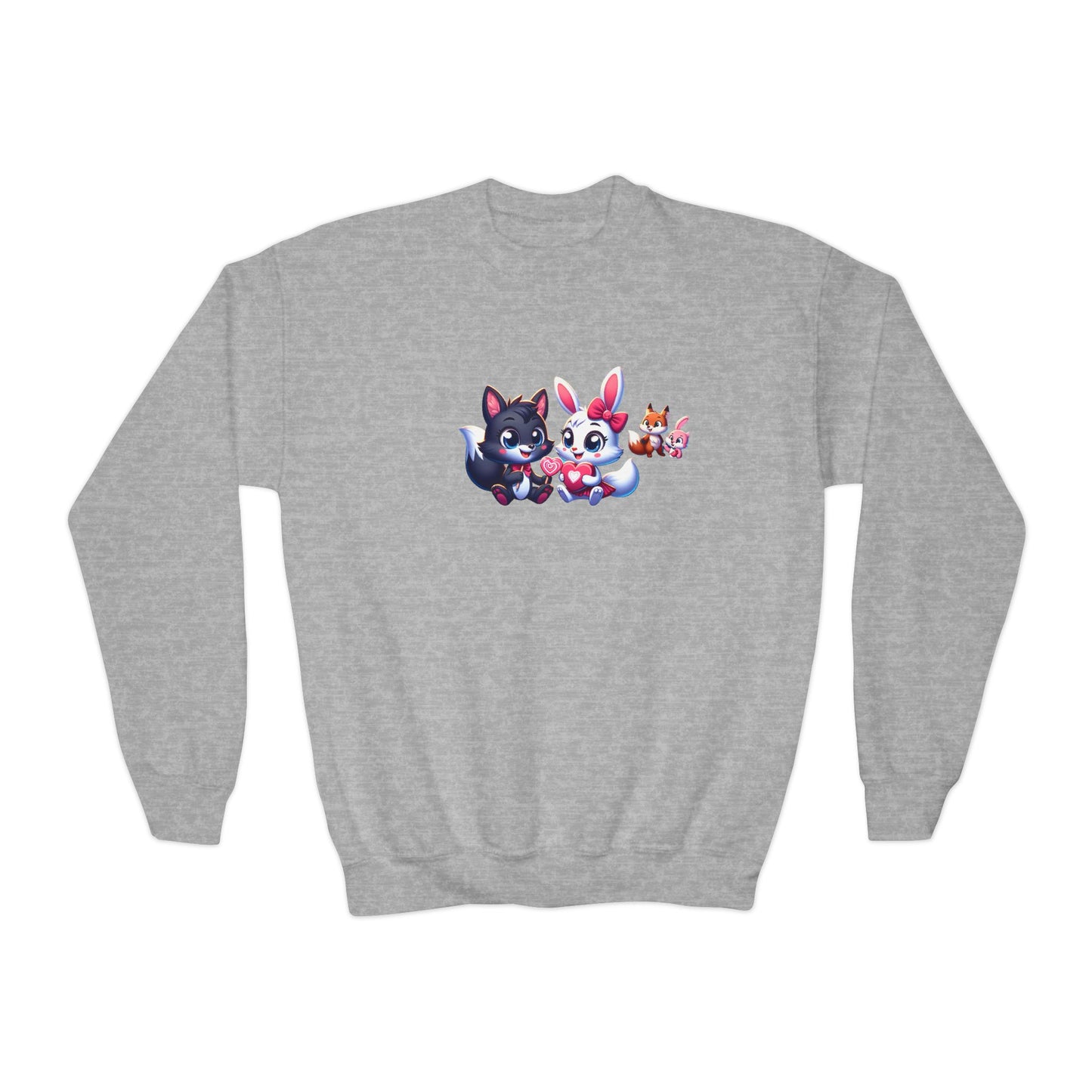 Youth Sweatshirt — Cute Cartoon Kawaii Cats & Bunny Graphic