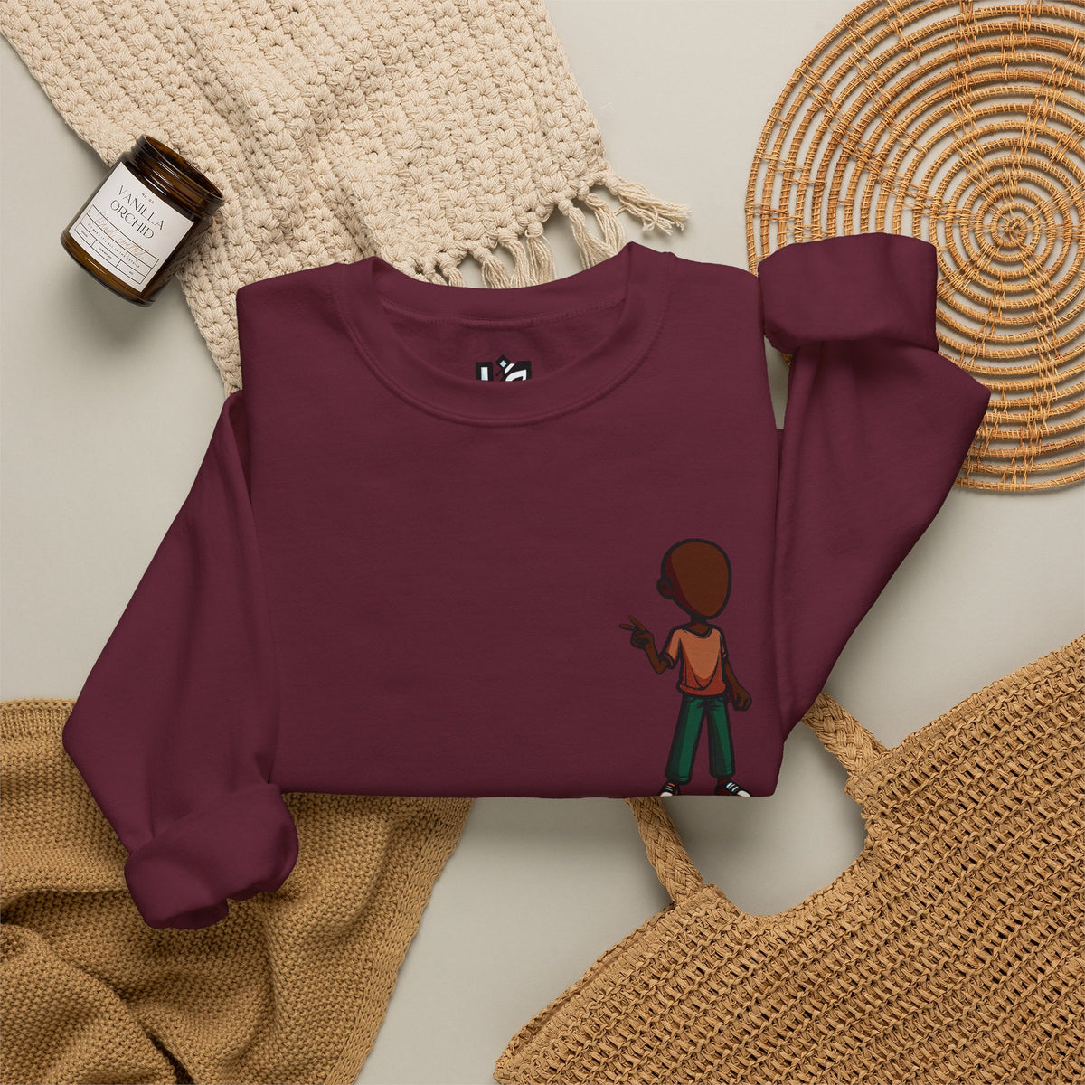 Crewneck Sweatshirt — Minimal Walking Kid Cartoon Chest Print