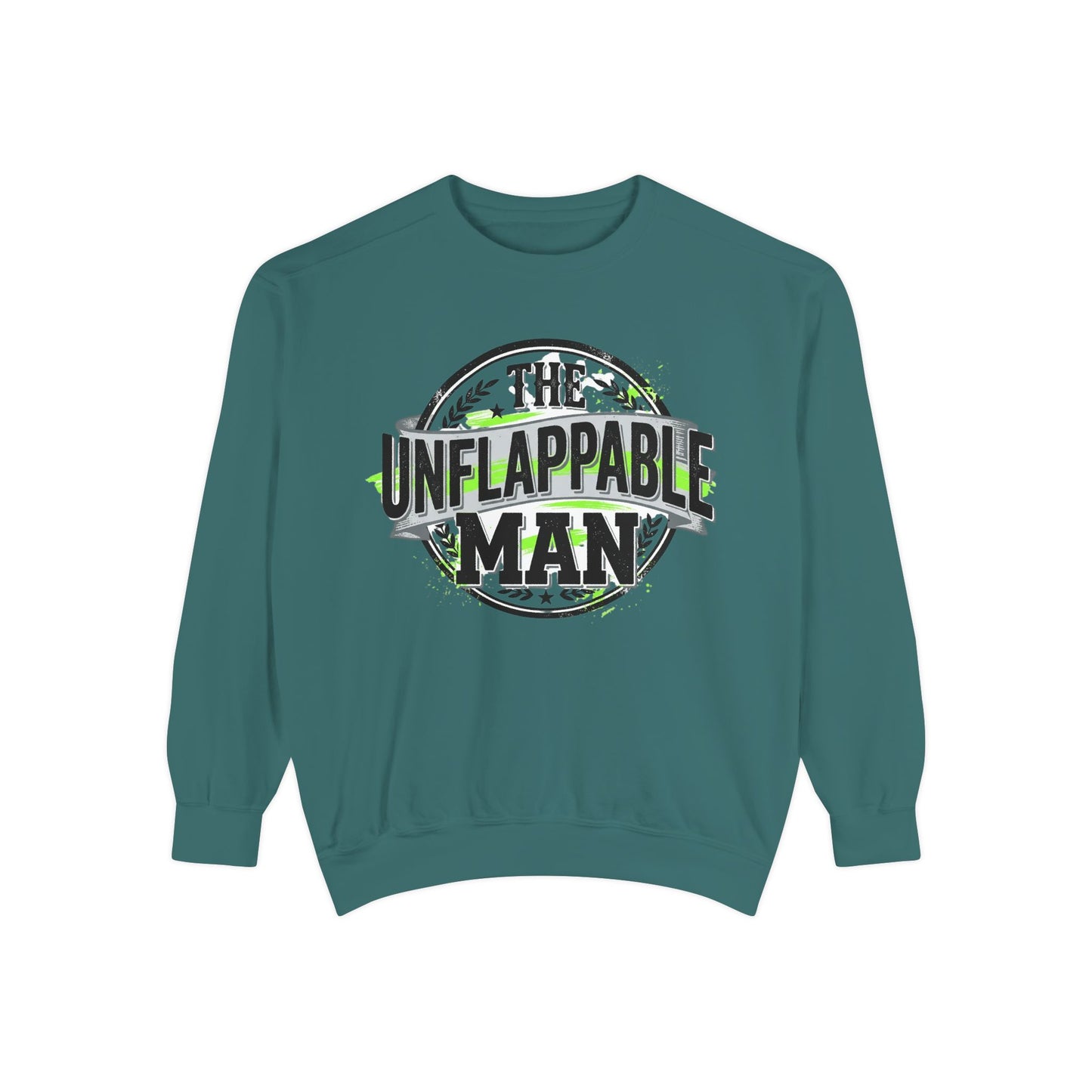 The Unflappable Man Sweatshirt — Retro Badge Graphic Crewneck