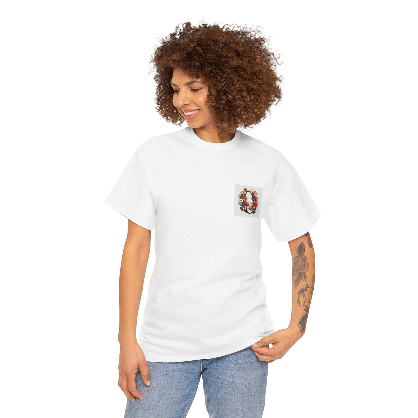 Floral Letter Initial Unisex Heavy Cotton Tee - Personalized Graphic T-Shirt