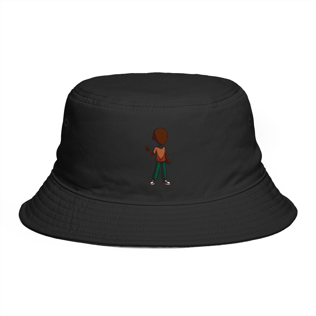 Brown Streetwear Bucket Hat with Small Kid Cartoon Graphic