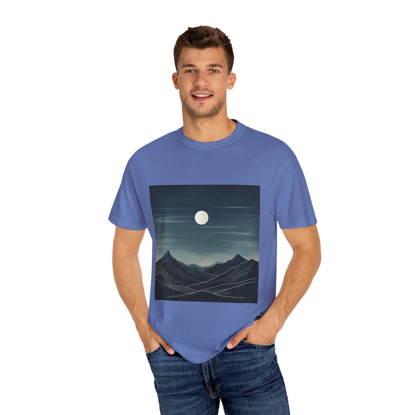 Moonlit Mountains Unisex Garment-Dyed T-shirt | Nature-Inspired Style for Adventurers