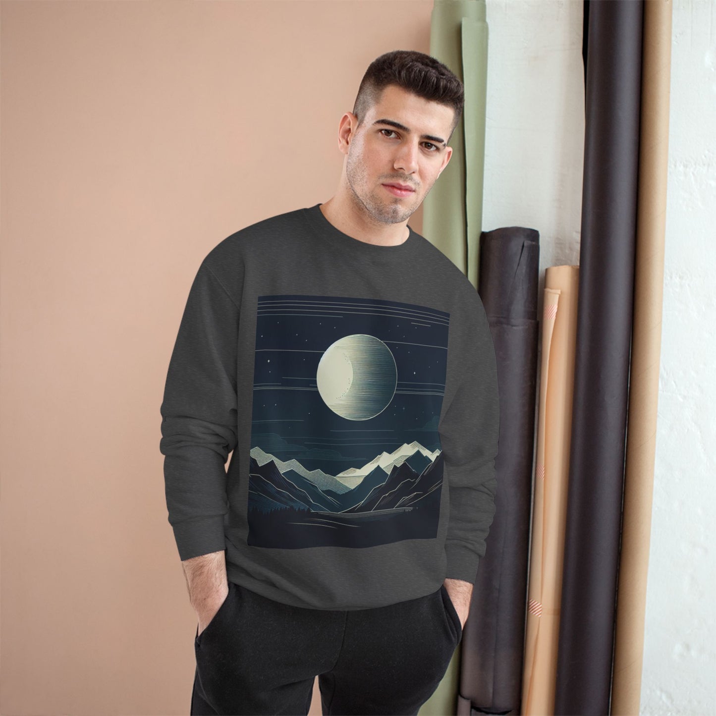 Celestial Mountains Champion Sweatshirt - Cozy Night Sky Design