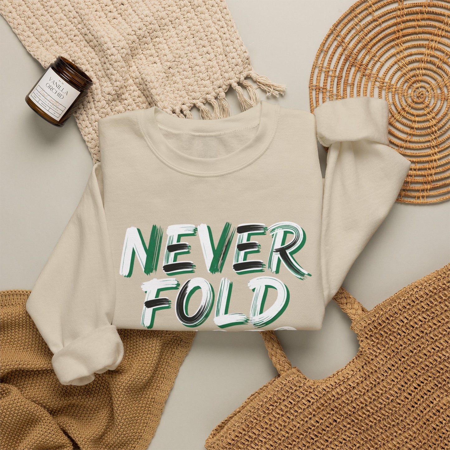 'Never Fold Under Pressure' Crewneck Sweatshirt – Motivational Graphic Pullover