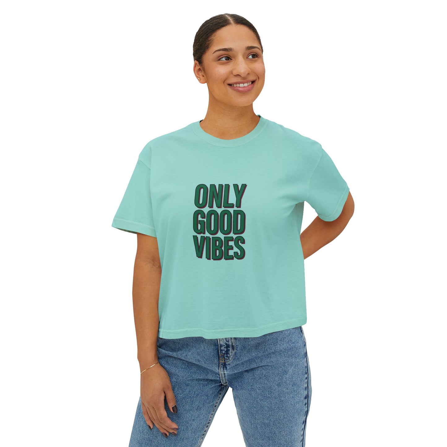Only Good Vibes Boxy Tee — Women's Positive Graphic Crop T-Shirt