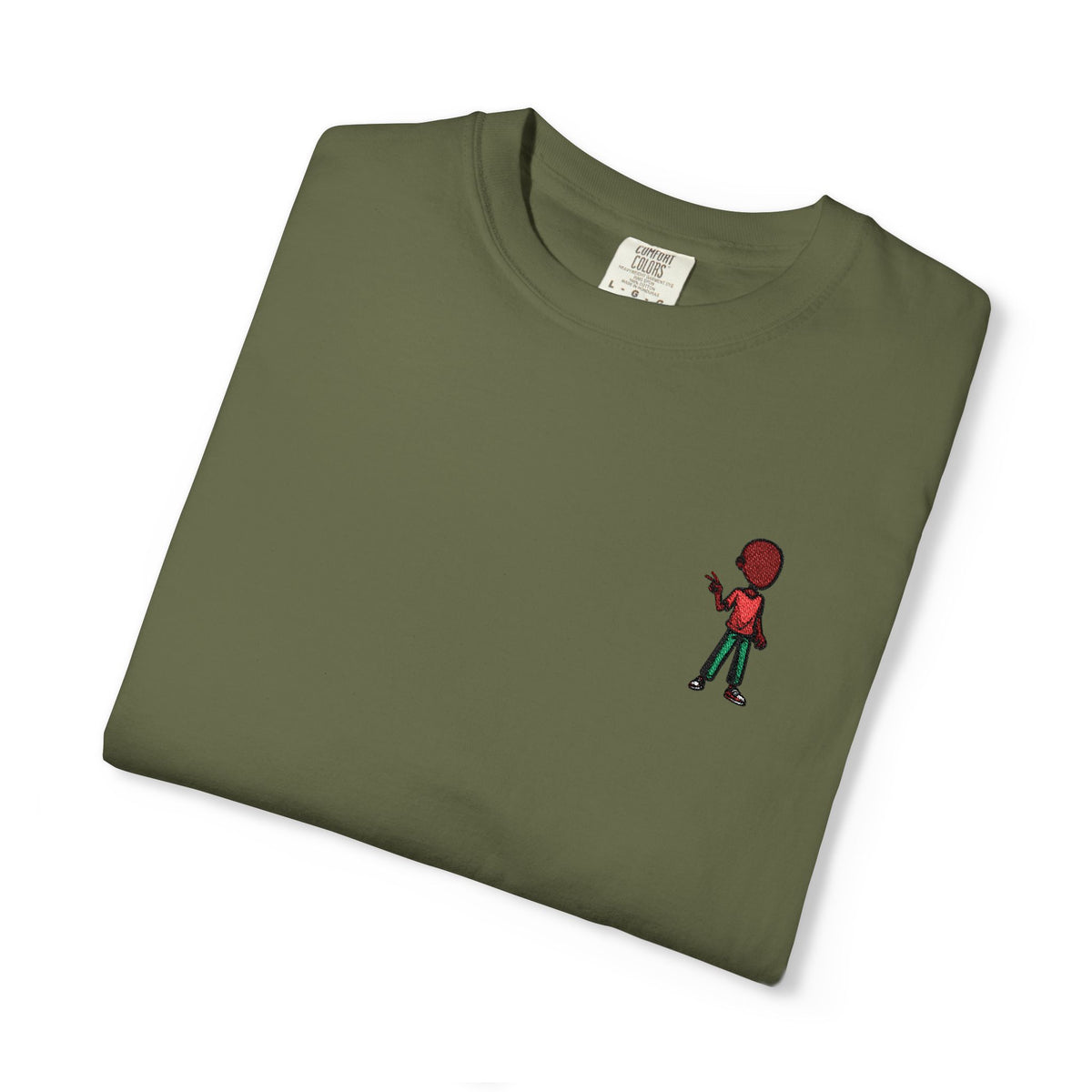 T-Shirt — Tiny Red-Haired Skateboarder Chest Graphic, Minimal Streetwear Tee