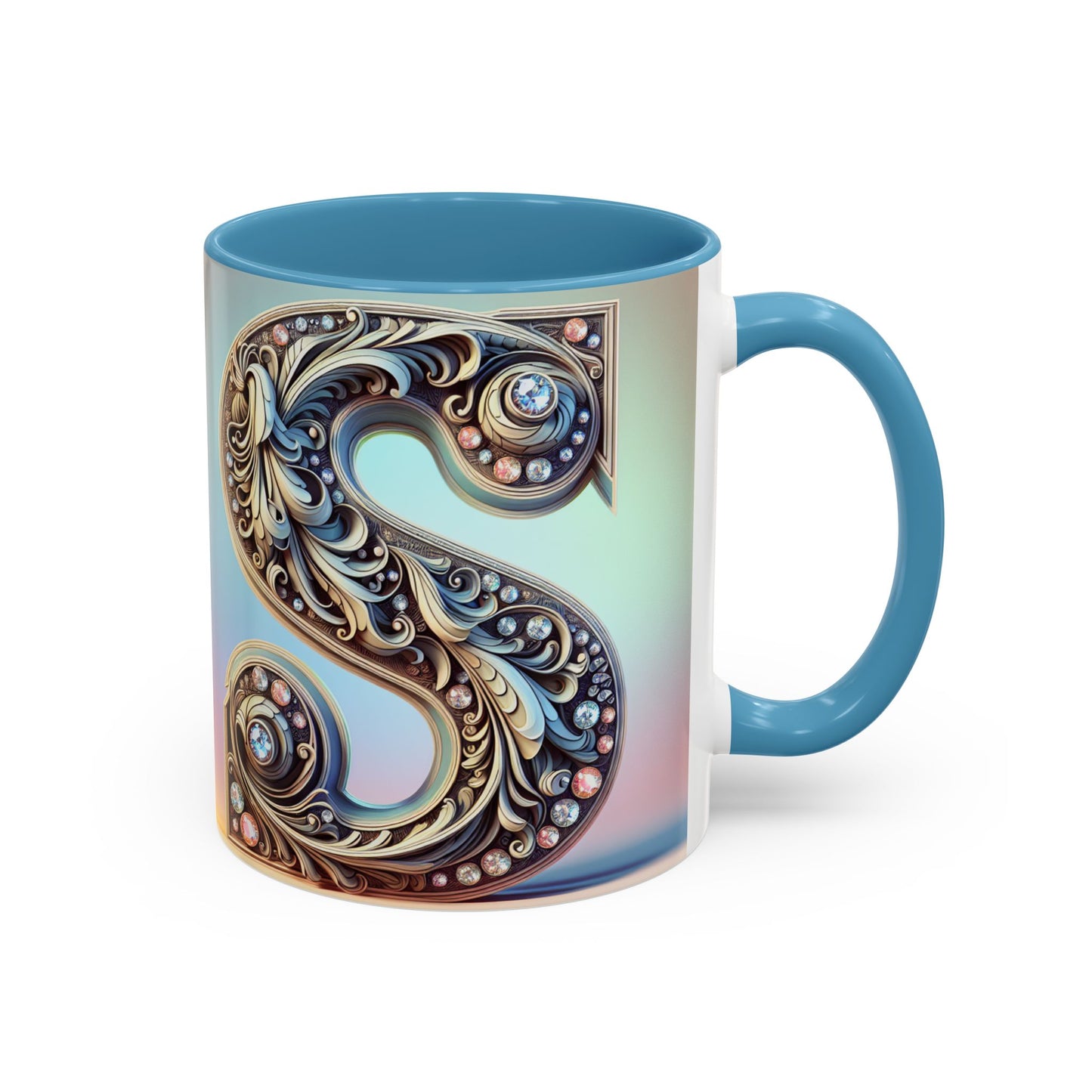 Elegant Initial Accent Coffee Mug - Personalized Embellished Design 11oz & 15oz