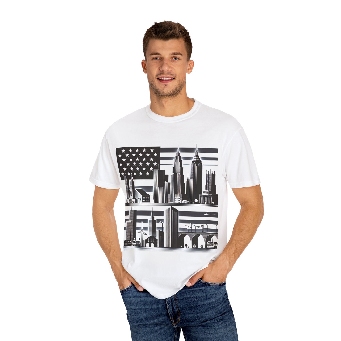 Patriotic Skyline Unisex Garment-Dyed T-Shirt