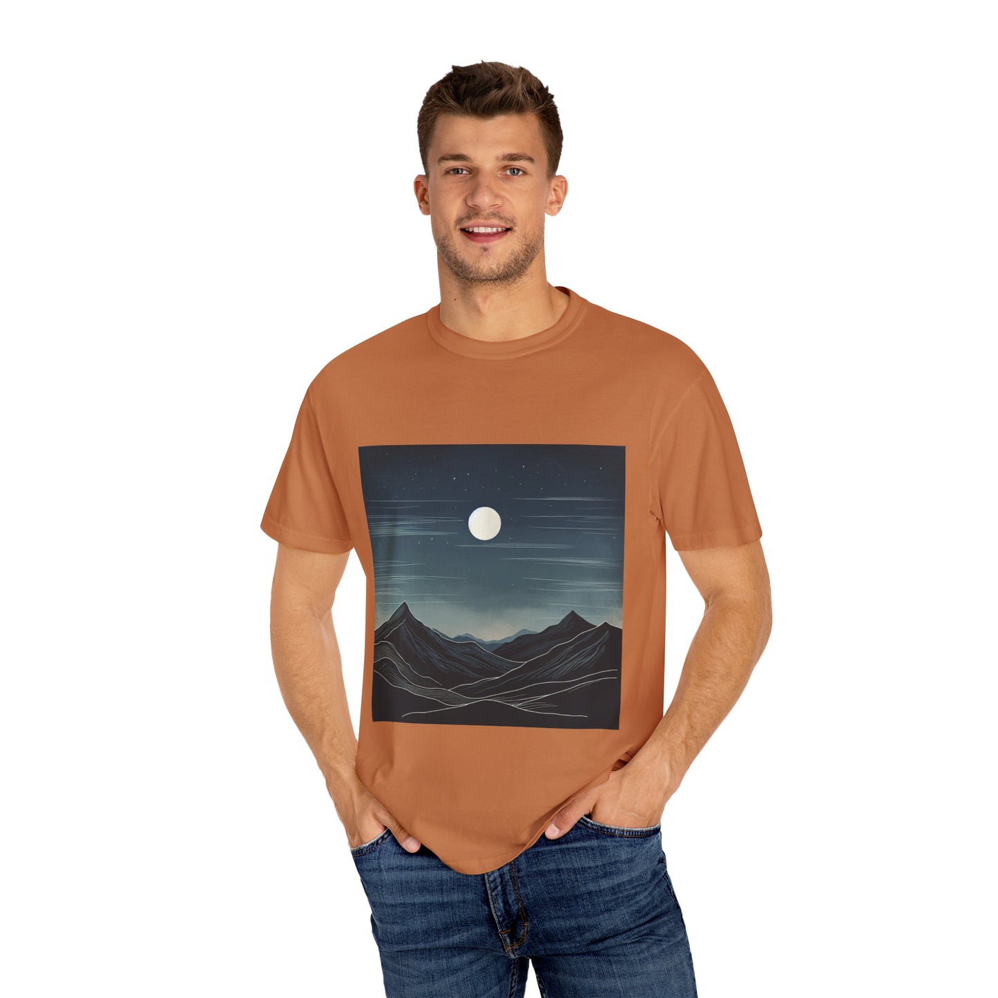 Moonlit Mountains Unisex Garment-Dyed T-shirt | Nature-Inspired Style for Adventurers
