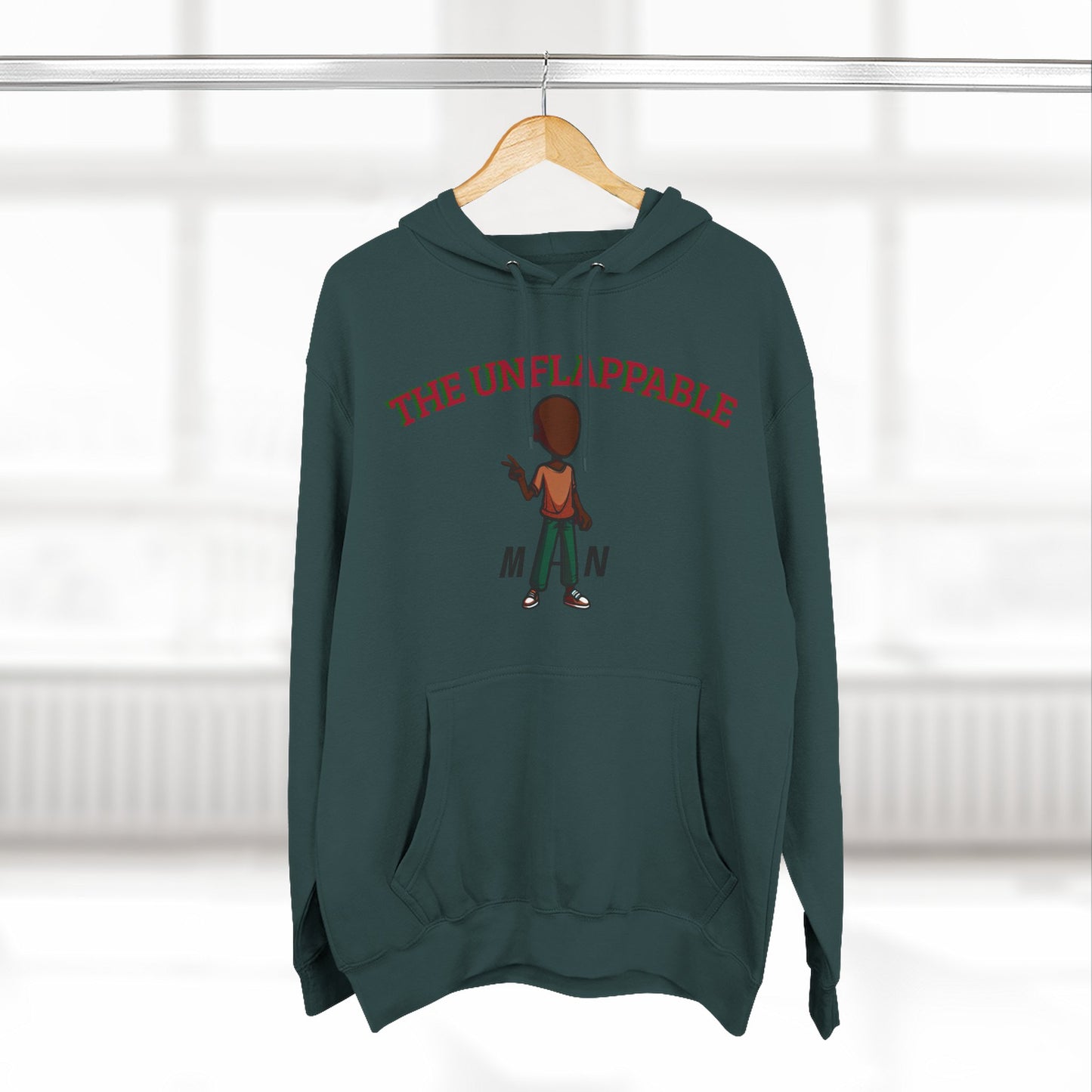 Unflappable Man Hoodie — Graphic Fleece Pullover with Cartoon Character