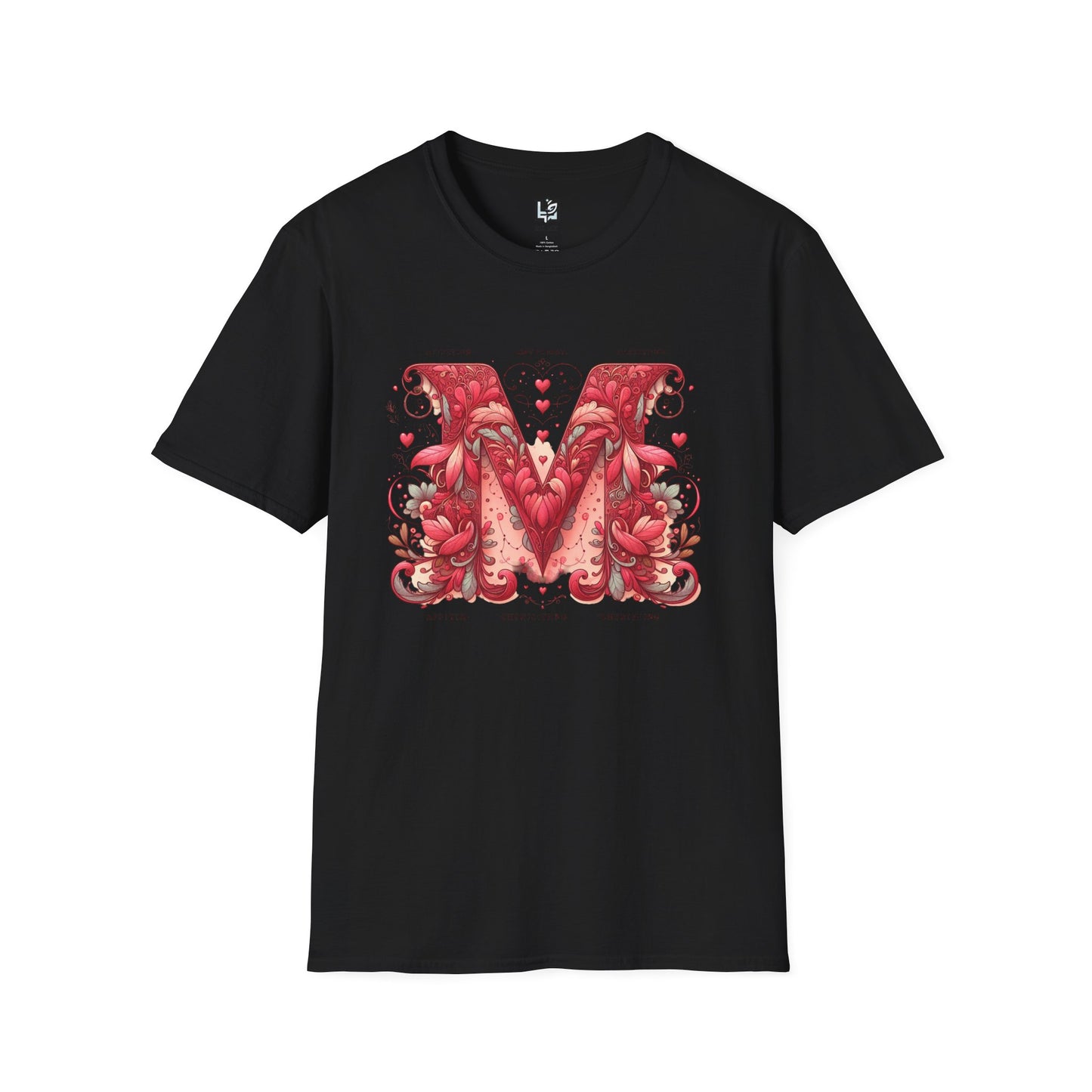 Floral Letter 'M' Unisex Softstyle T-Shirt - Perfect for Celebrations and Self-Expression