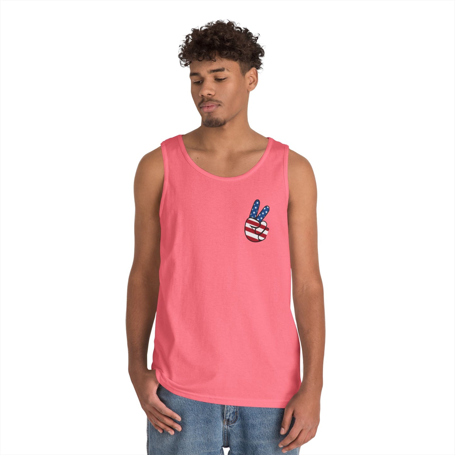 Unisex Heavy Cotton Tank Top - ‘V’ for America Graphic Tee, Perfect for July 4th Celebrations