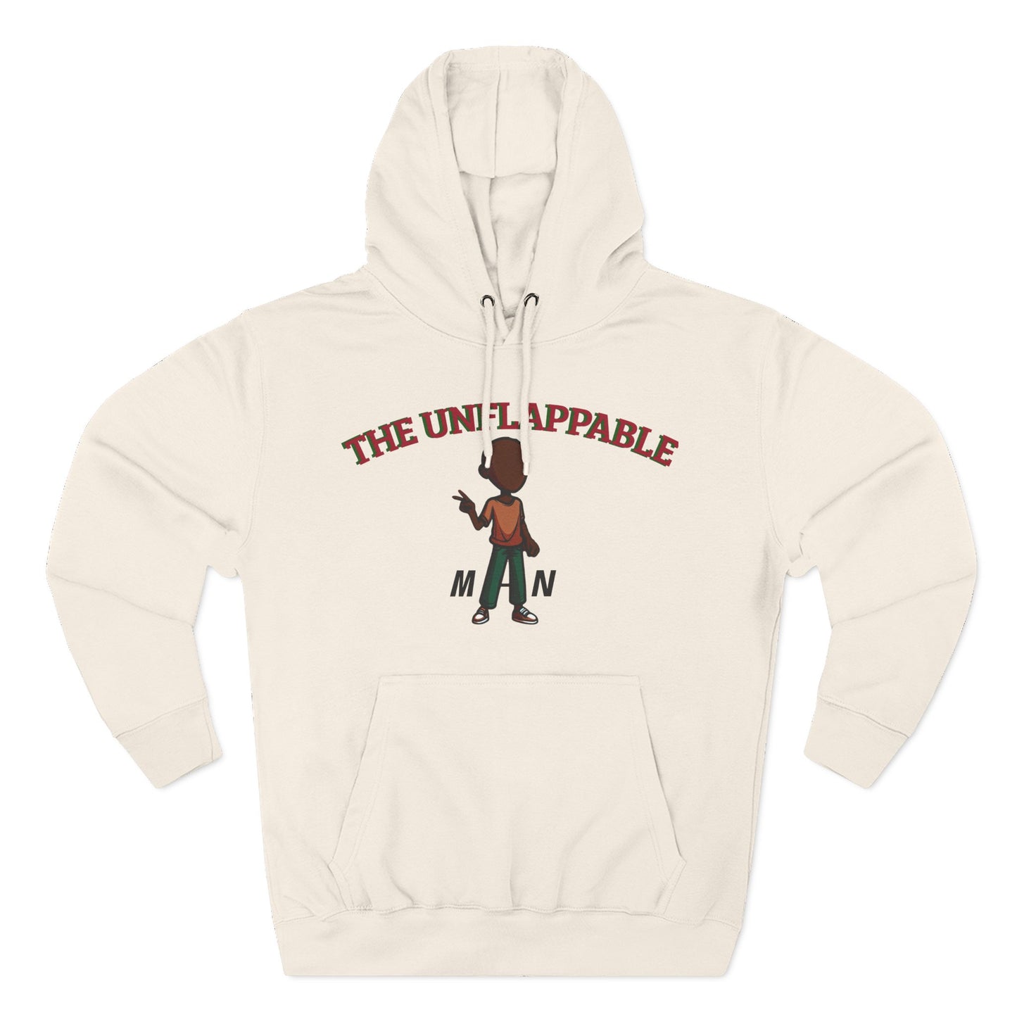 Unflappable Man Hoodie — Graphic Fleece Pullover with Cartoon Character