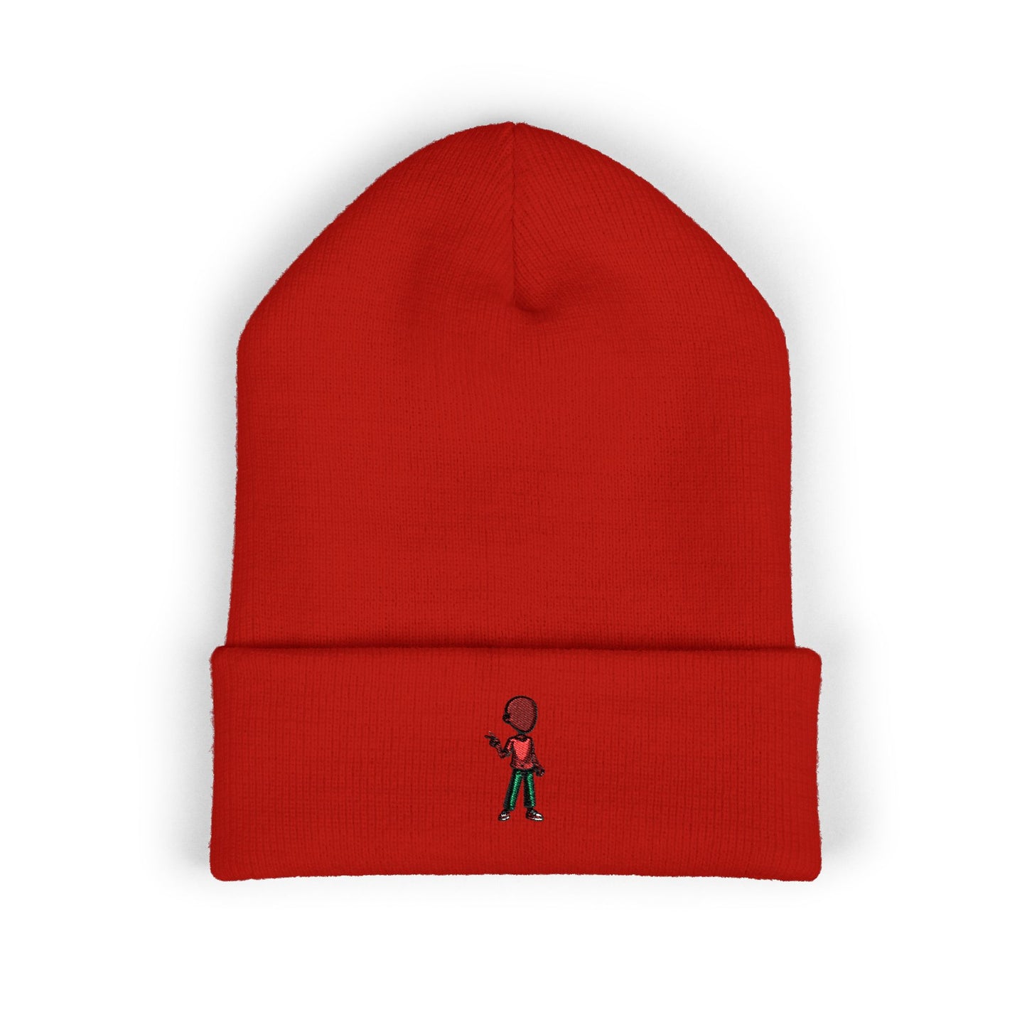 Embroidered Skate Kid Cuffed Beanie — Minimal Streetwear Winter Hat