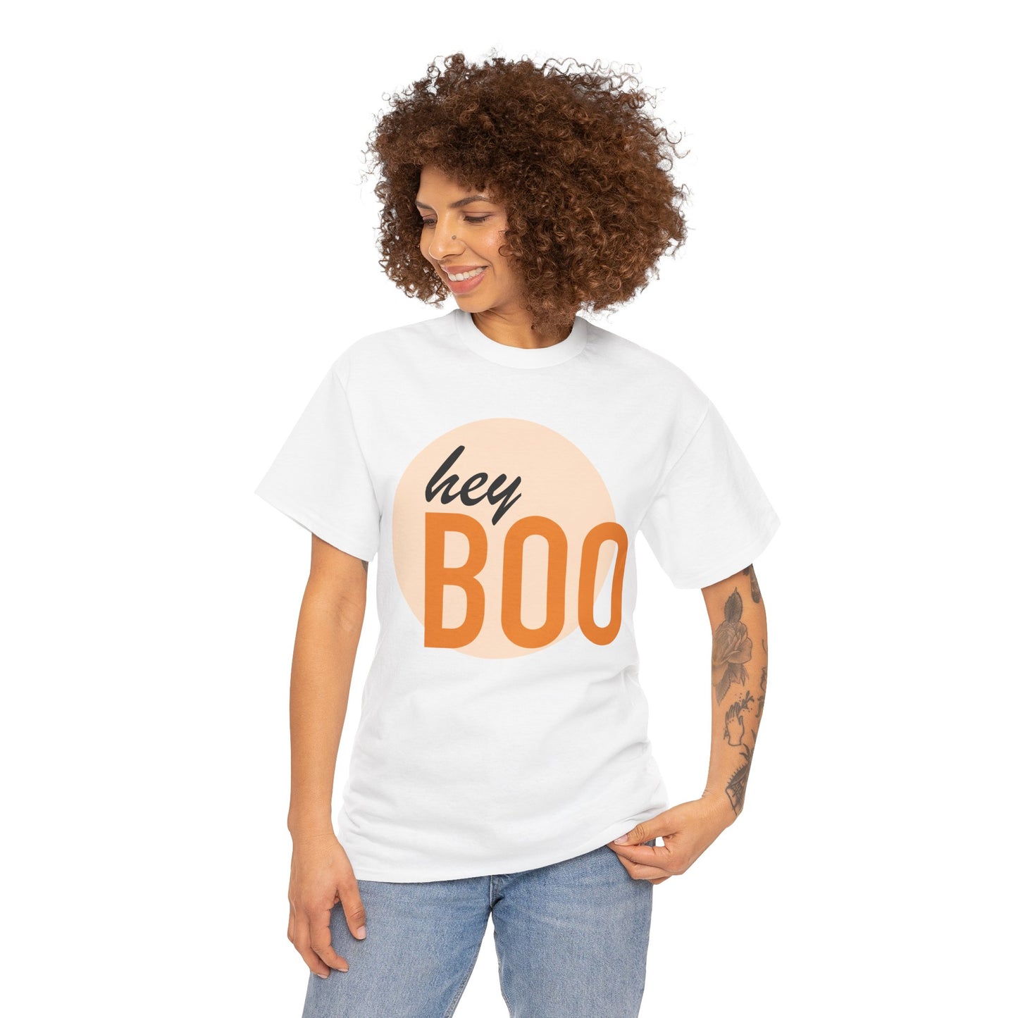 Hey Boo Unisex Heavy Cotton Tee - Cute & Comfy Fall T-Shirt