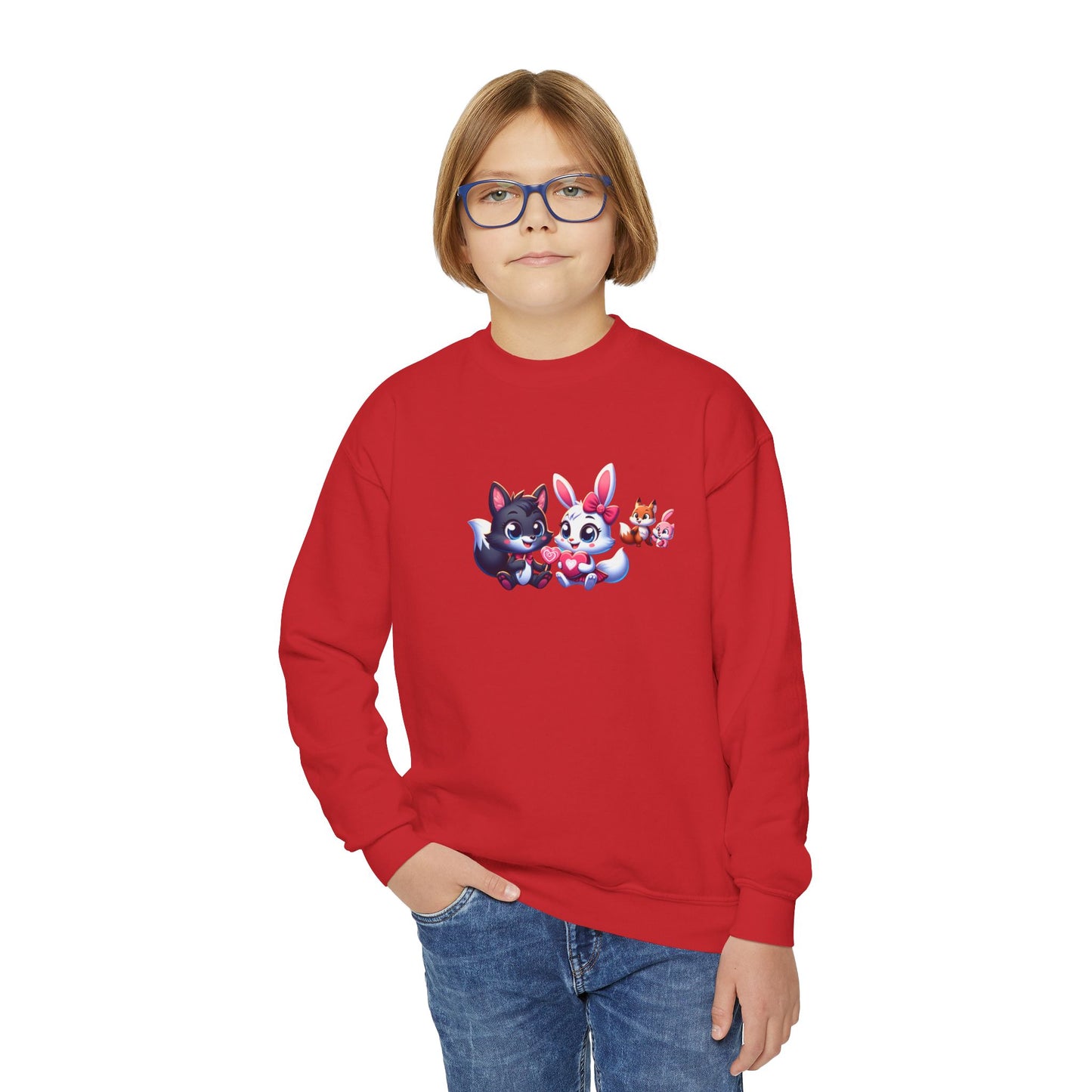 Youth Sweatshirt — Cute Cartoon Kawaii Cats & Bunny Graphic