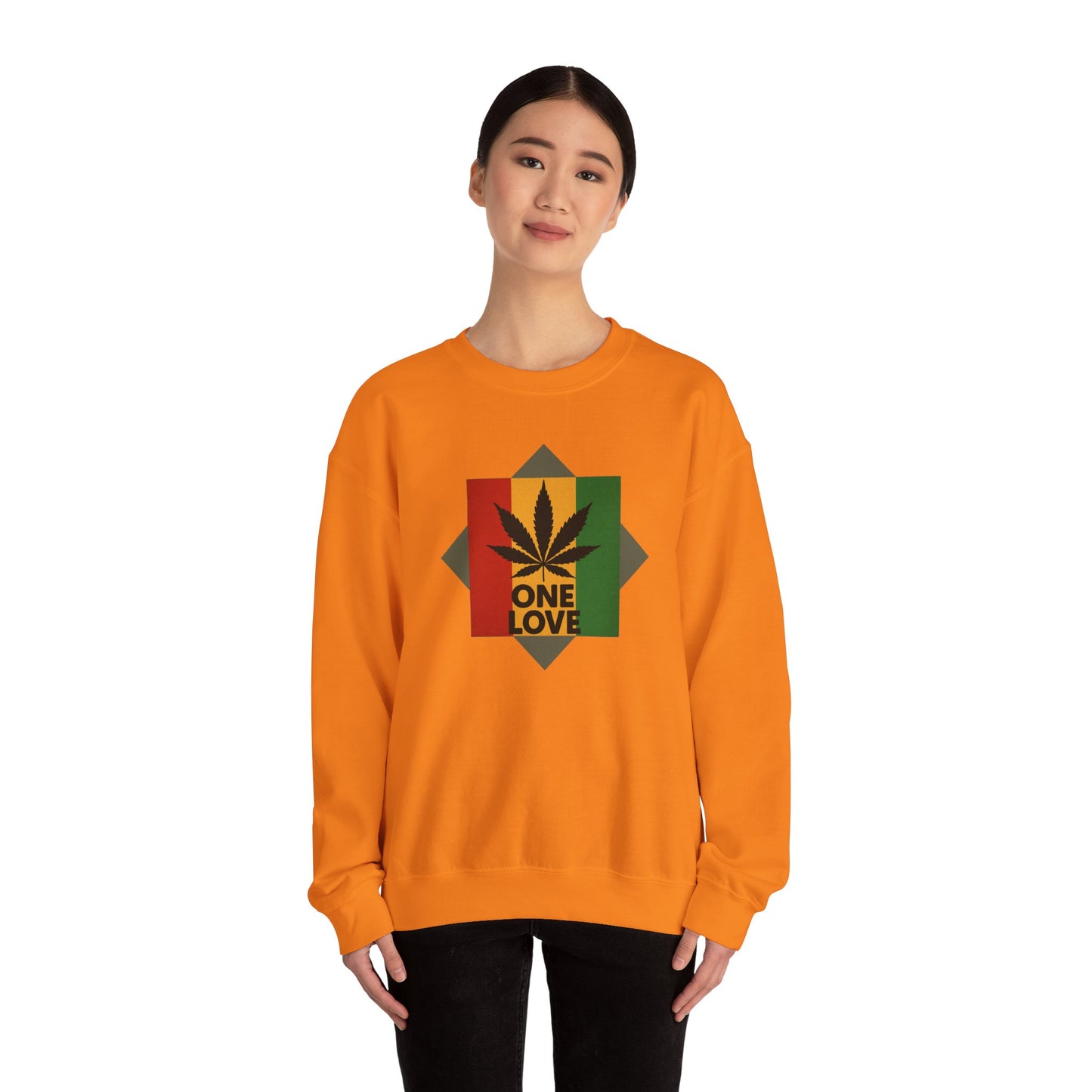 One Love Cannabis Crewneck Sweatshirt | Unisex Pullover | Cozy Streetwear, Gift for Stoners, Rasta Style Sweatshirt, Chill Vibes Apparel