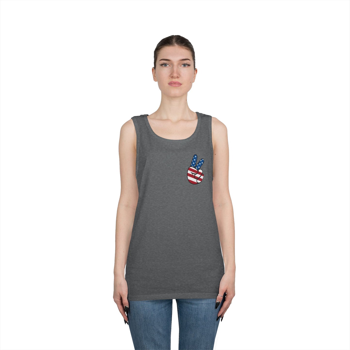 Unisex Heavy Cotton Tank Top - ‘V’ for America Graphic Tee, Perfect for July 4th Celebrations