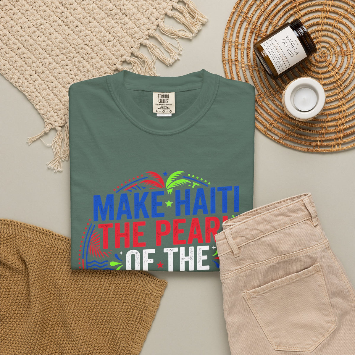 Make Haiti the Pearl — T‑Shirt (Antilles Pride, Colorful Retro Globe Design)