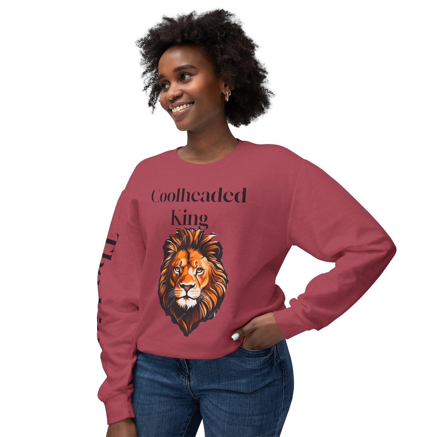 Unisex Lightweight Crewneck Sweatshirt - 'Coolheaded king' Lion Design