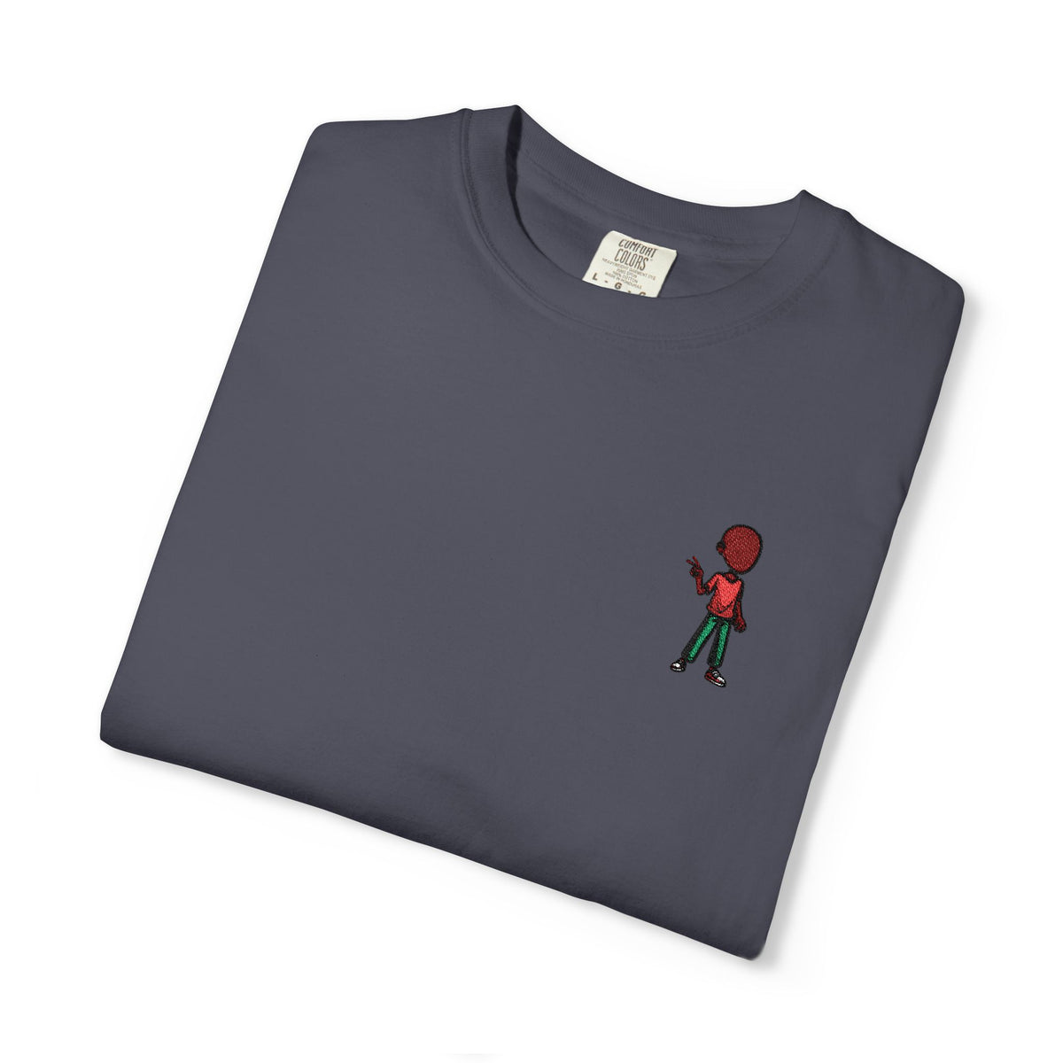 T-Shirt — Tiny Red-Haired Skateboarder Chest Graphic, Minimal Streetwear Tee