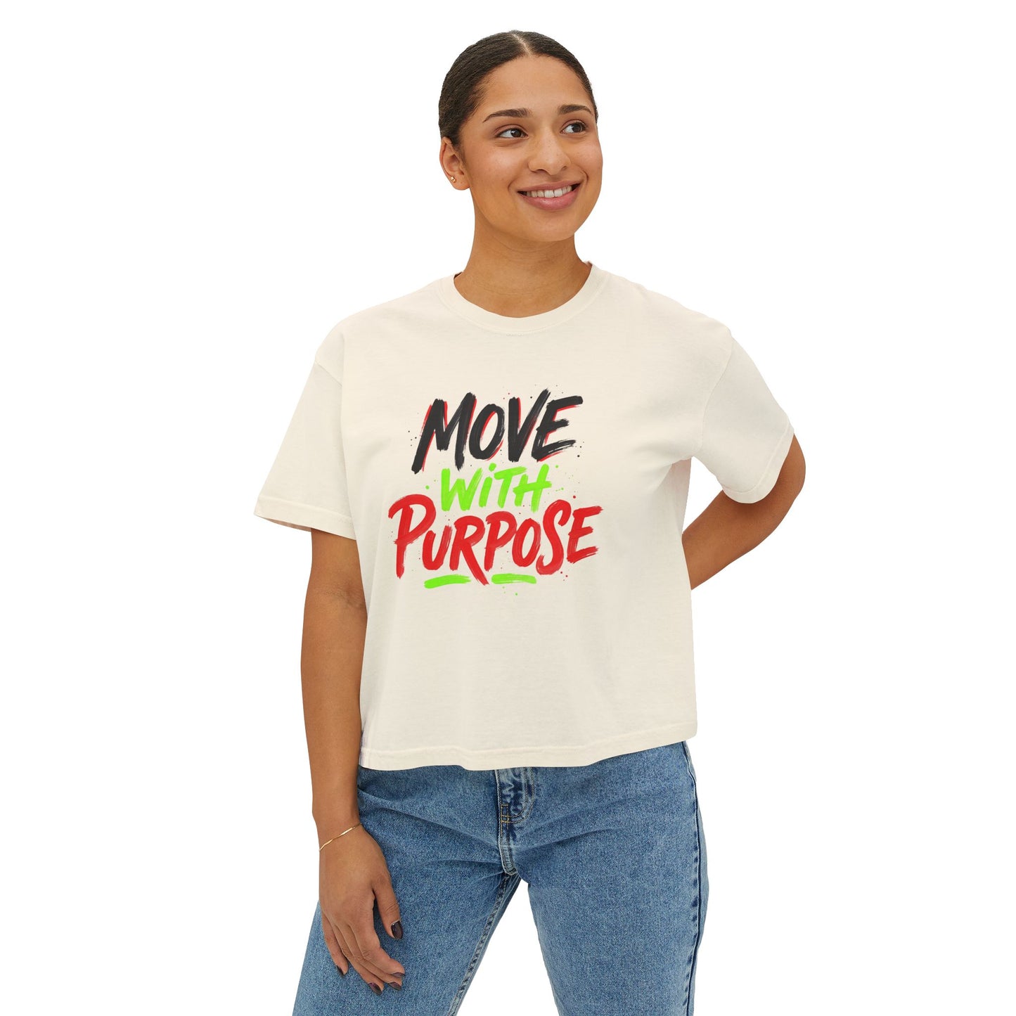 Move With Purpose Boxy Tee — Motivational Women's Cropped T‑Shirt