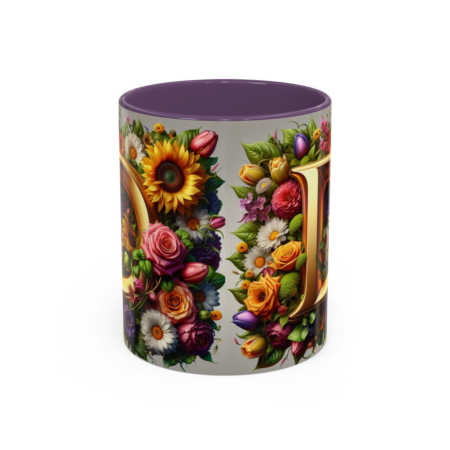 Floral Letter D Accent Coffee Mug - Colorful Personalized Drinkware for Nature Lovers