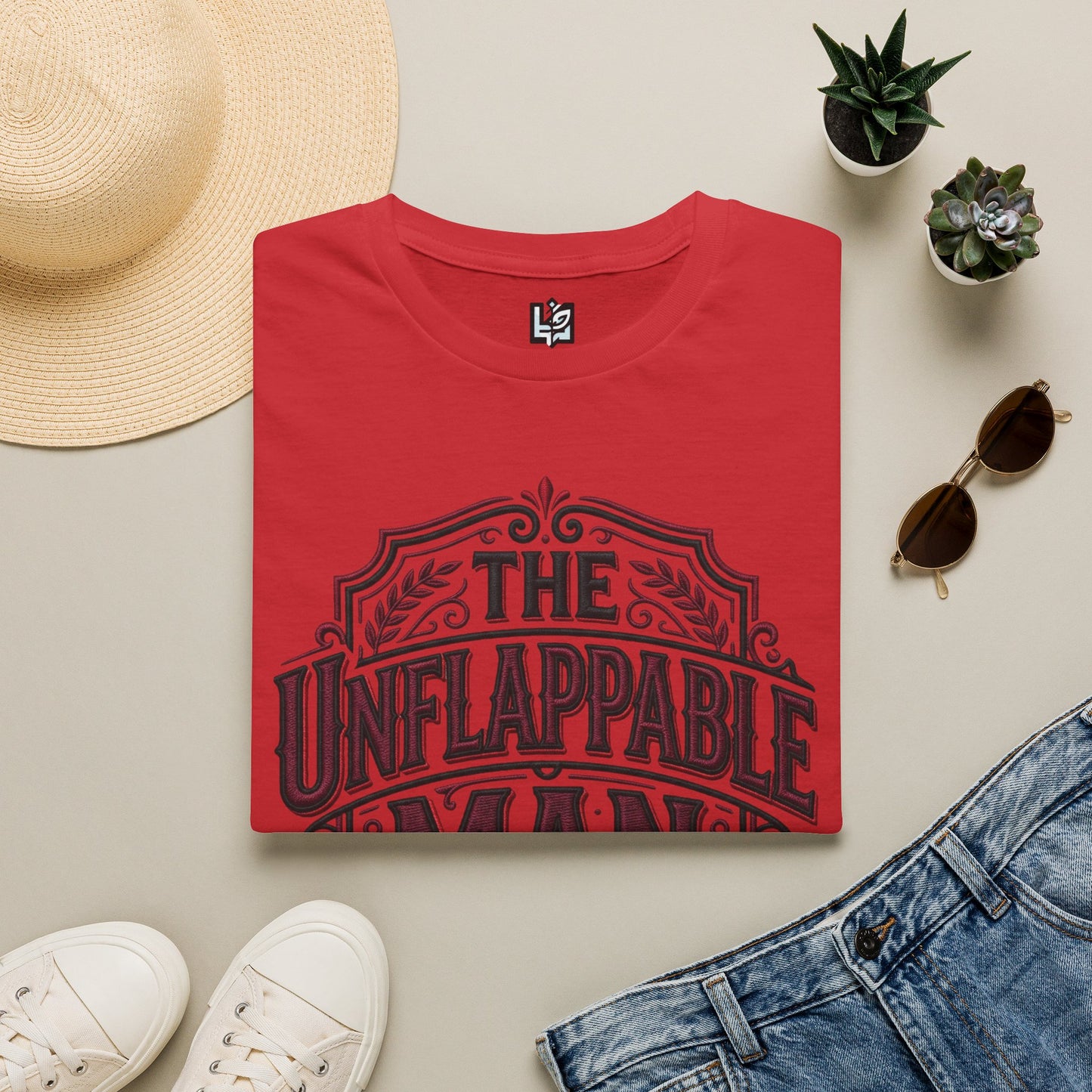 The Unflappable Man T-Shirt — Vintage Shield Graphic Tee for Confident Guys
