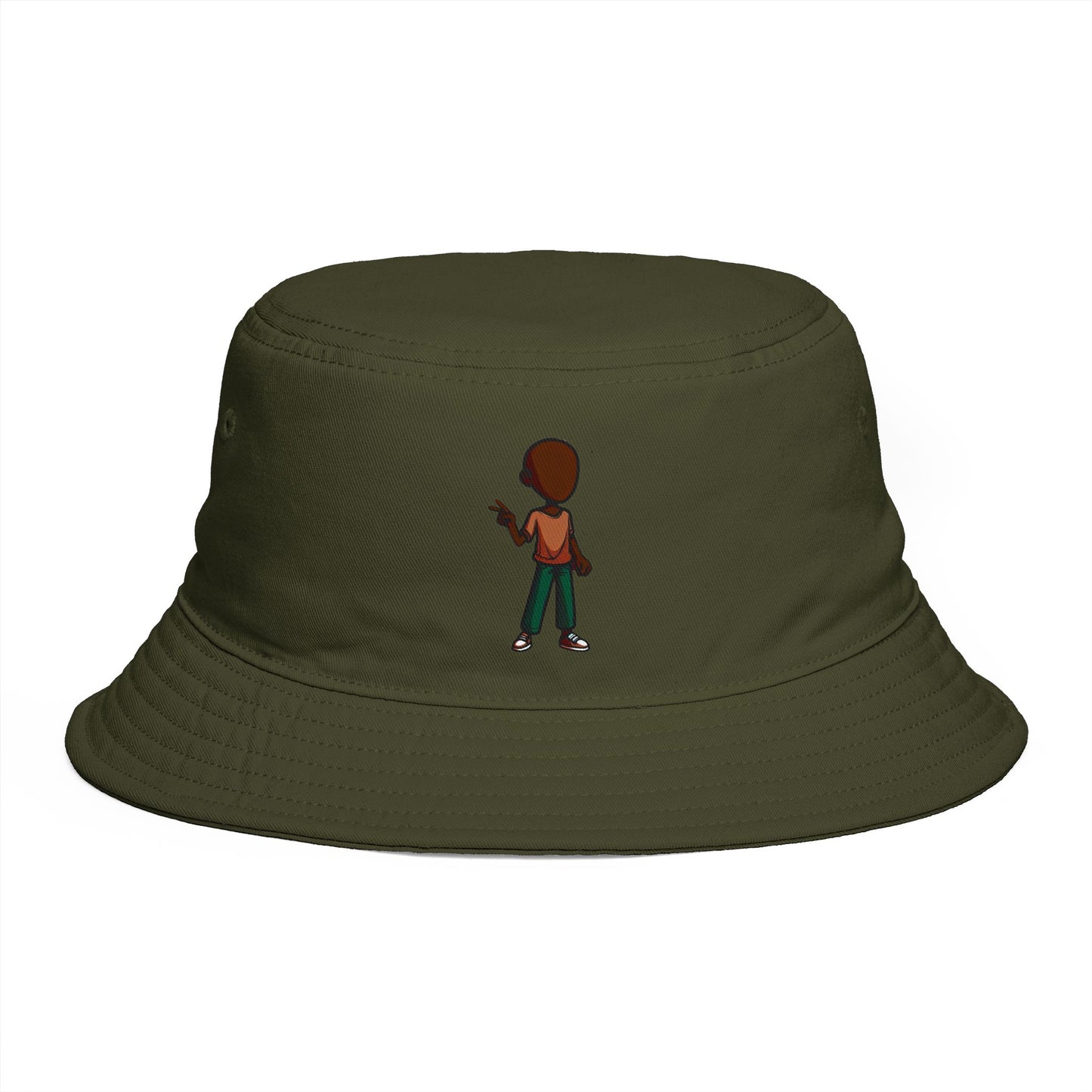 Bucket Hat — Minimal Brown Streetwear Hat with Back-Turn Character Graphic
