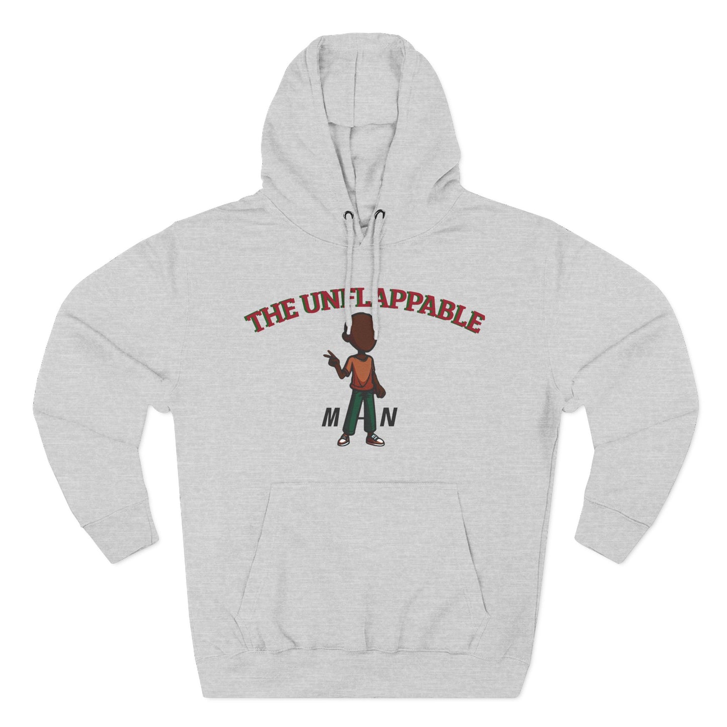 Unflappable Man Hoodie — Graphic Fleece Pullover with Cartoon Character