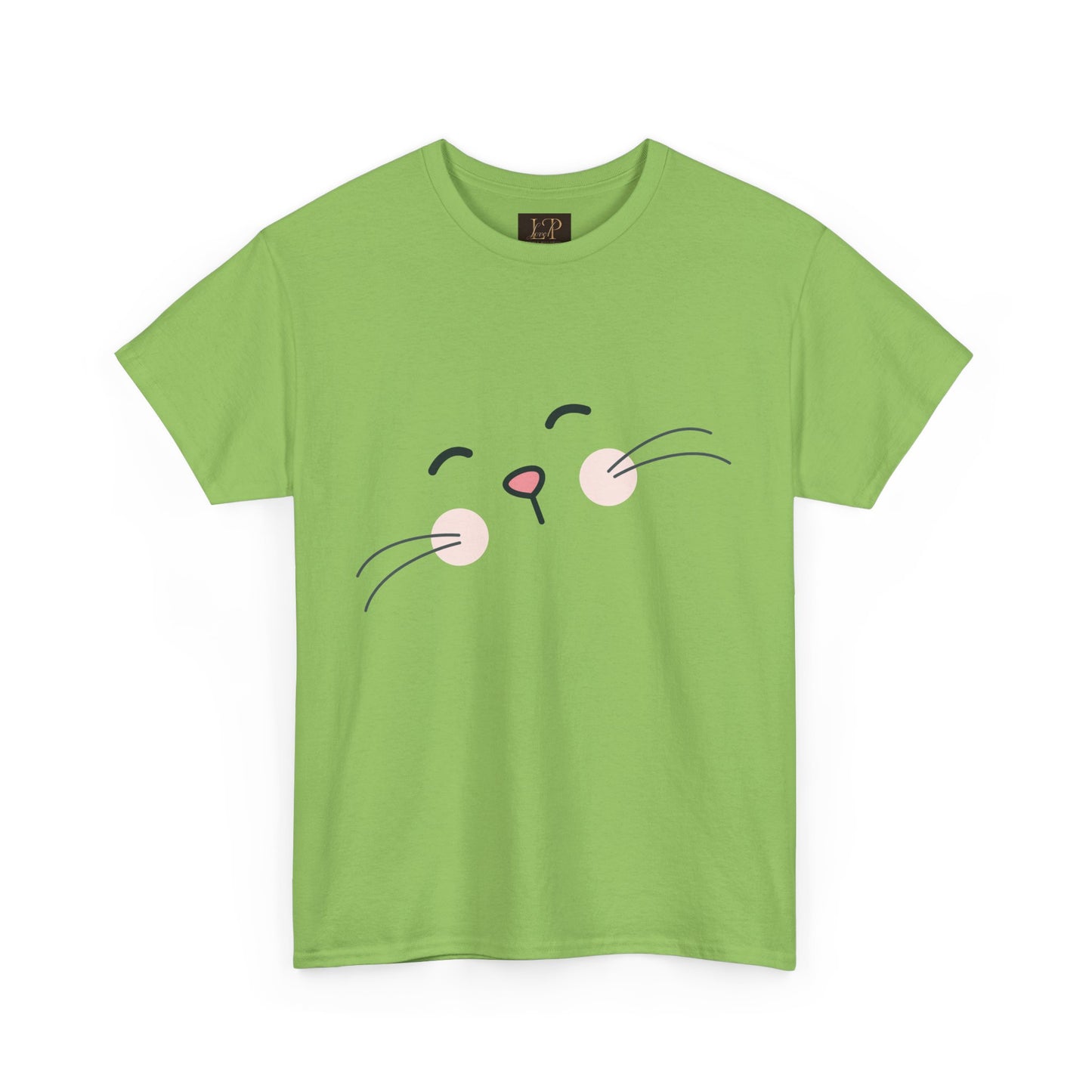 Cute Cat Face Unisex Heavy Cotton Tee - Whimsical Animal T-Shirt for Cat Lovers