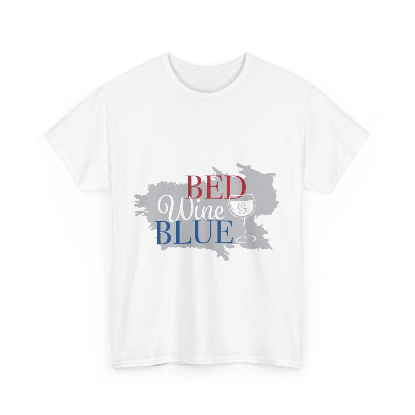 Unisex Heavy Cotton Tee - "Bed, Wine & Blue" - Perfect for Relaxing and Celebrating Freedom