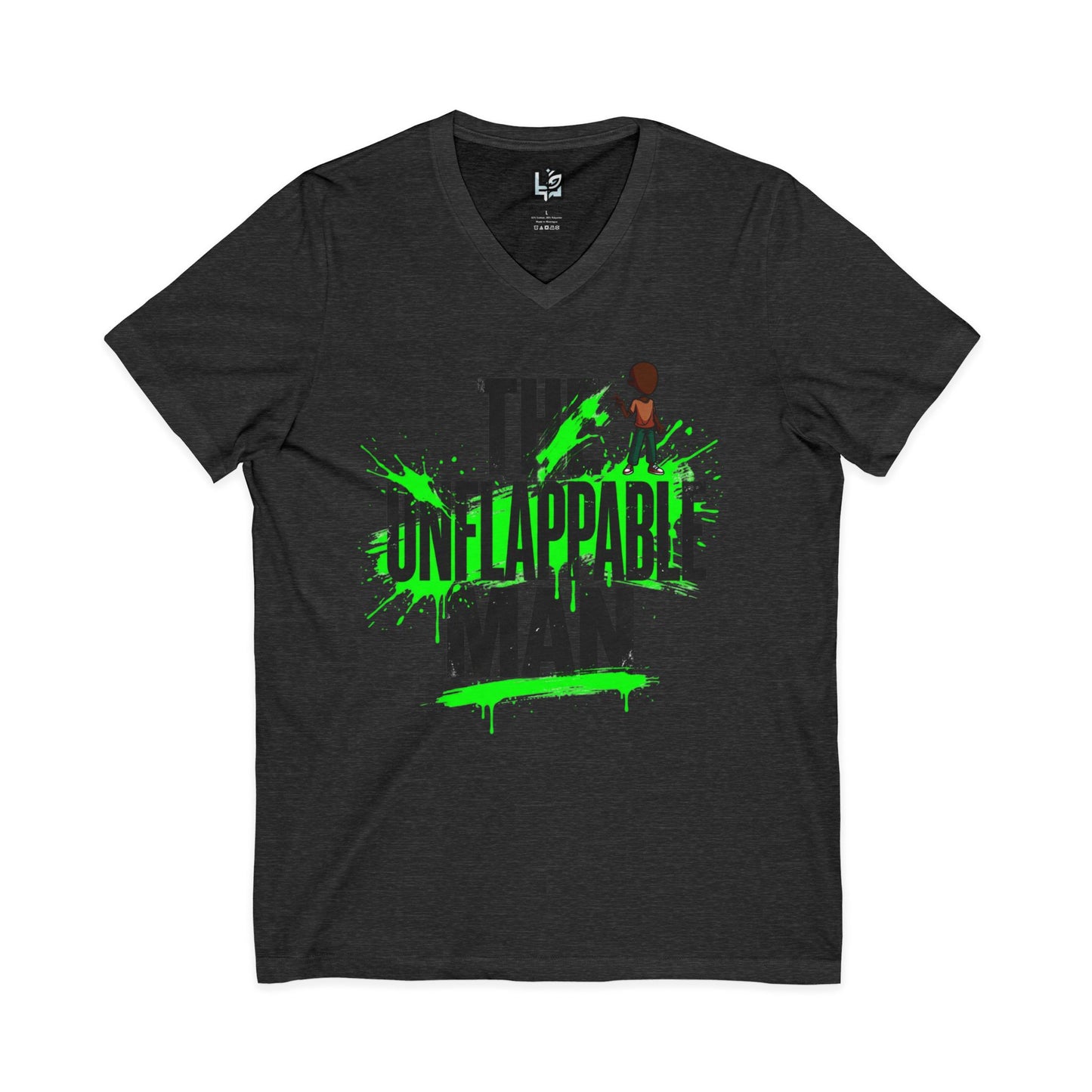 The Unflappable Man V-Neck Tee — Funny Resilient Guy Graphic Shirt