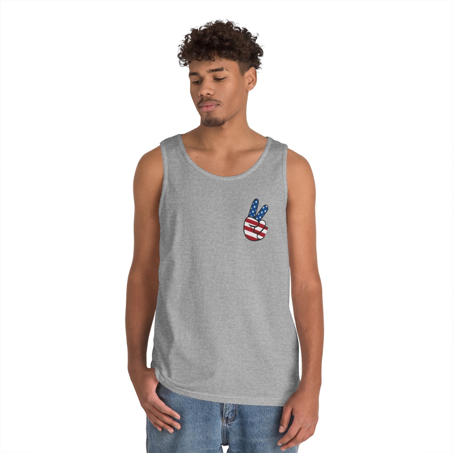 Unisex Heavy Cotton Tank Top - ‘V’ for America Graphic Tee, Perfect for July 4th Celebrations