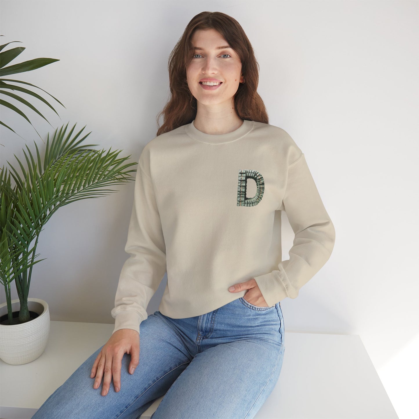 Unisex Crewneck Sweatshirt with 'D' and Dollar Sign Design | Stylish & Cozy Apparel for Casual Days