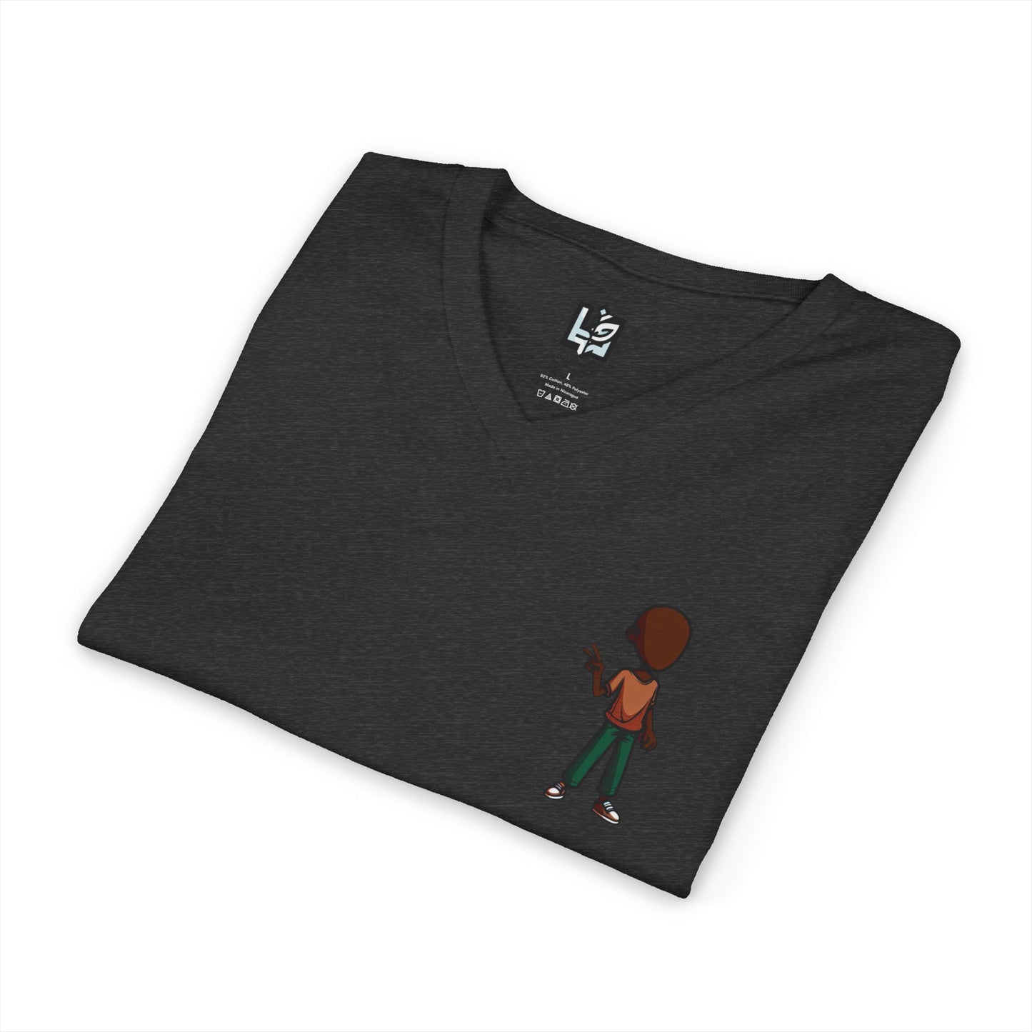 Minimalist Kid with Phone V-Neck Tee